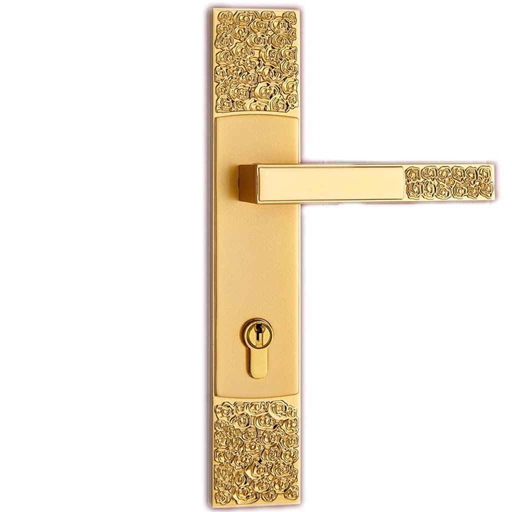 ZANZAN Solid Wood Door Handle - Pure Copper Villa Lock for Bedroom & Indoor Use (Golden Right Inner)