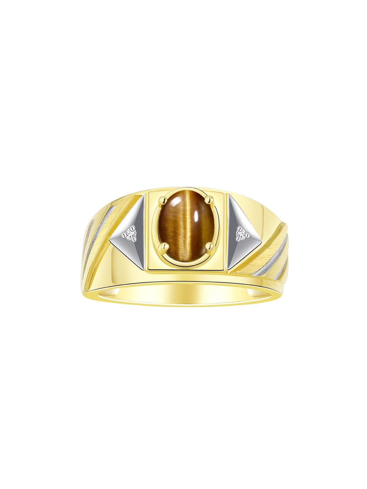 Men's Gold Plated Silver Ring with Oval Gemstone & Diamonds - Perfect for Birthdays & Gifts