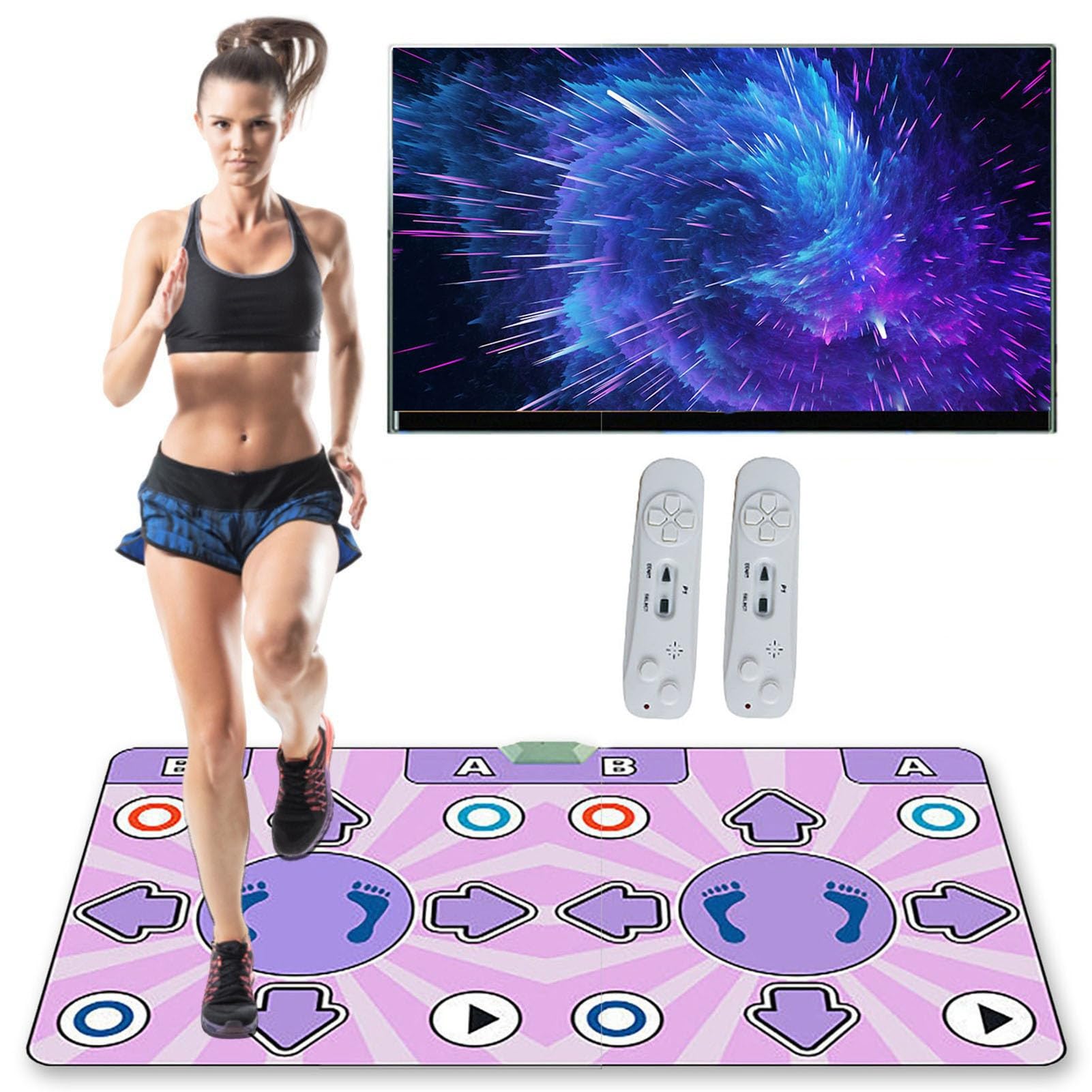 Electronic Dance Mat with 100 Music Tracks & 168 Games - Plug & Play Double Dance Pads for Fitness, Dancing, and Family Fun - US Plug - Perfect for Parties, Kids' Entertainment, and Home Workouts