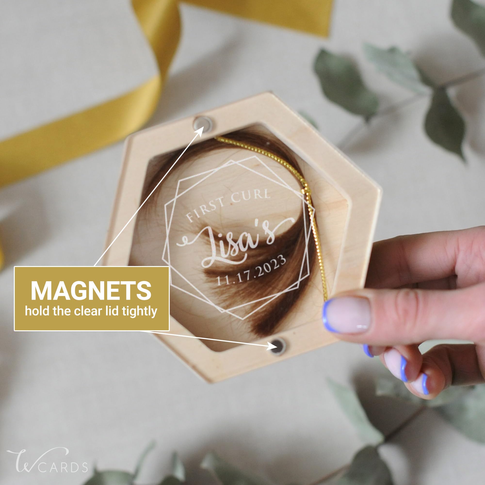 Personalized Baby's First Haircut Memory Box - Custom Wooden Keepsake with Engraved Name, Baby Hair & Tooth Storage, Umbilical Cord Case - Perfect Baby Shower & First Birthday Gift (Light Wood + Golden Bag) for Nursery Decor & Milestone Preservation