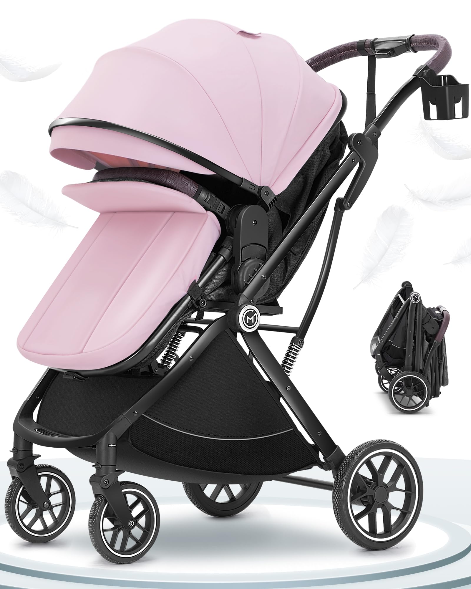 **Pink Baby Stroller Bassinet - 3-in-1 Convertible Travel Stroller for Newborn, Infant & Toddler | Lightweight, Foldable, One-Hand Operation, Reversible Seat & Extra Storage | Perfect for Shopping, Travel & Daily Walks**