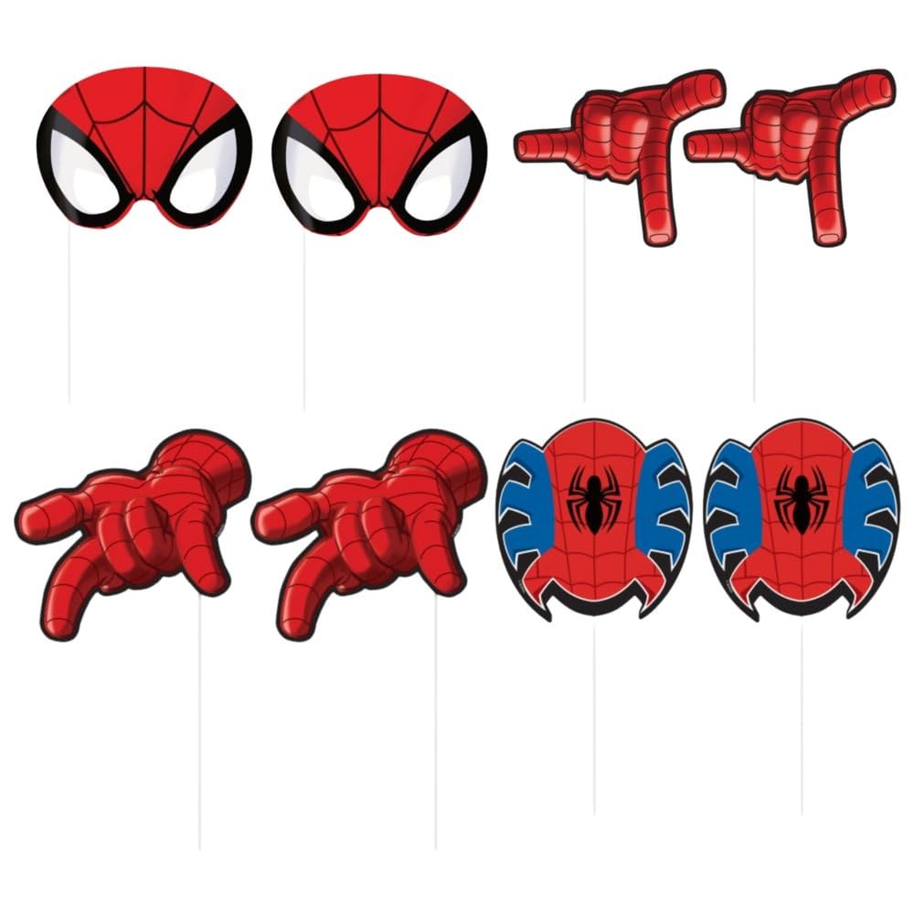 Spider-Man Photo Booth Props Set - 8 Unique Assorted Designs for Superhero Themed Parties & Events