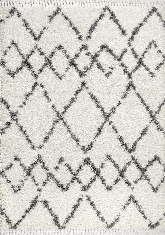 Soft Mercer Shag Plush Tassel Moroccan Tribal Geometric Trellis Area Rug - Perfect for Living Room, Bedroom & Boho Home Decor