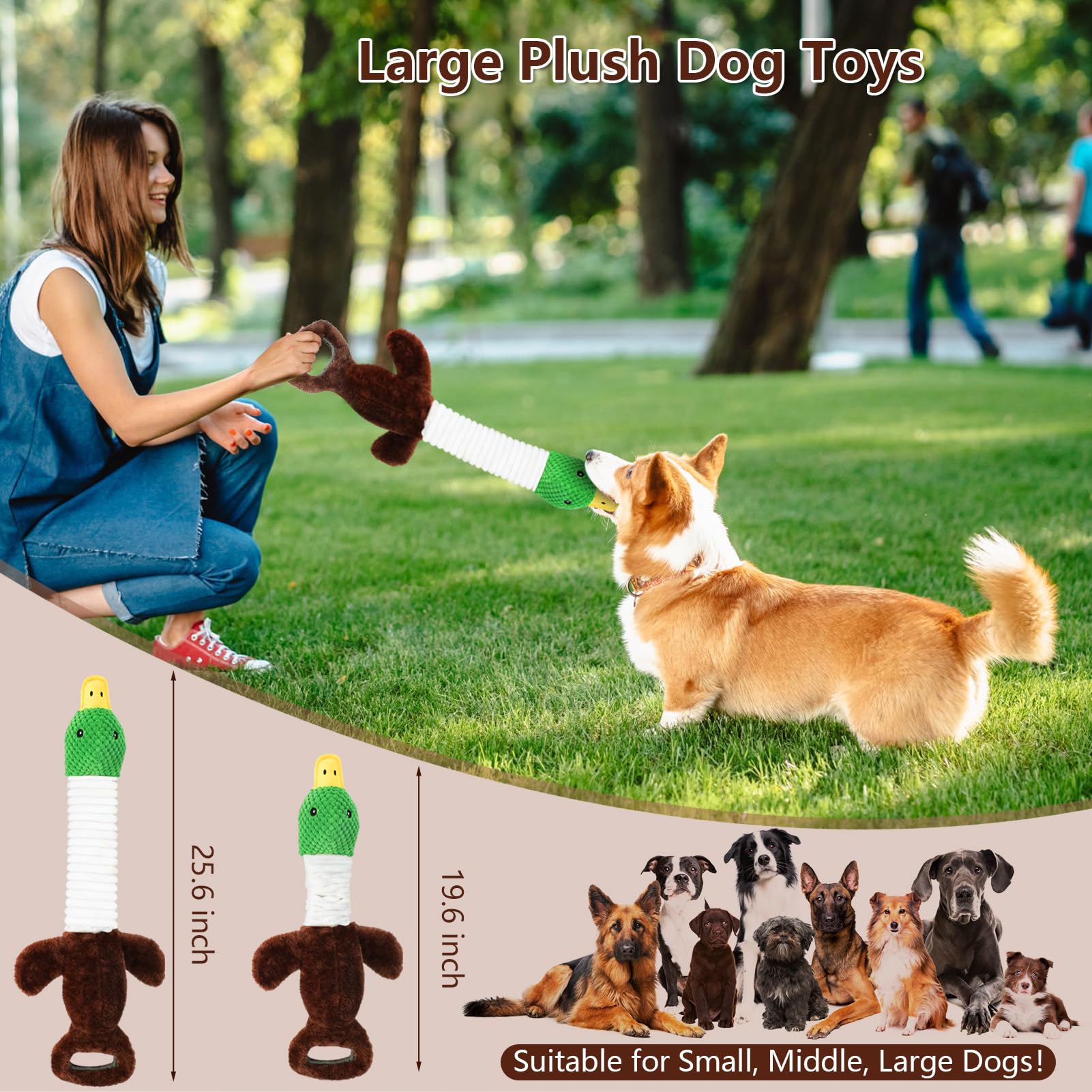 Durable Plush Duck Squeaky Dog Toy for Large Dogs - Interactive Chew Toy with Crinkle Paper & Tug of War Rope, Perfect for Aggressive Chewers, Playtime, and Training - Great Gift for Small, Medium & Big Dogs