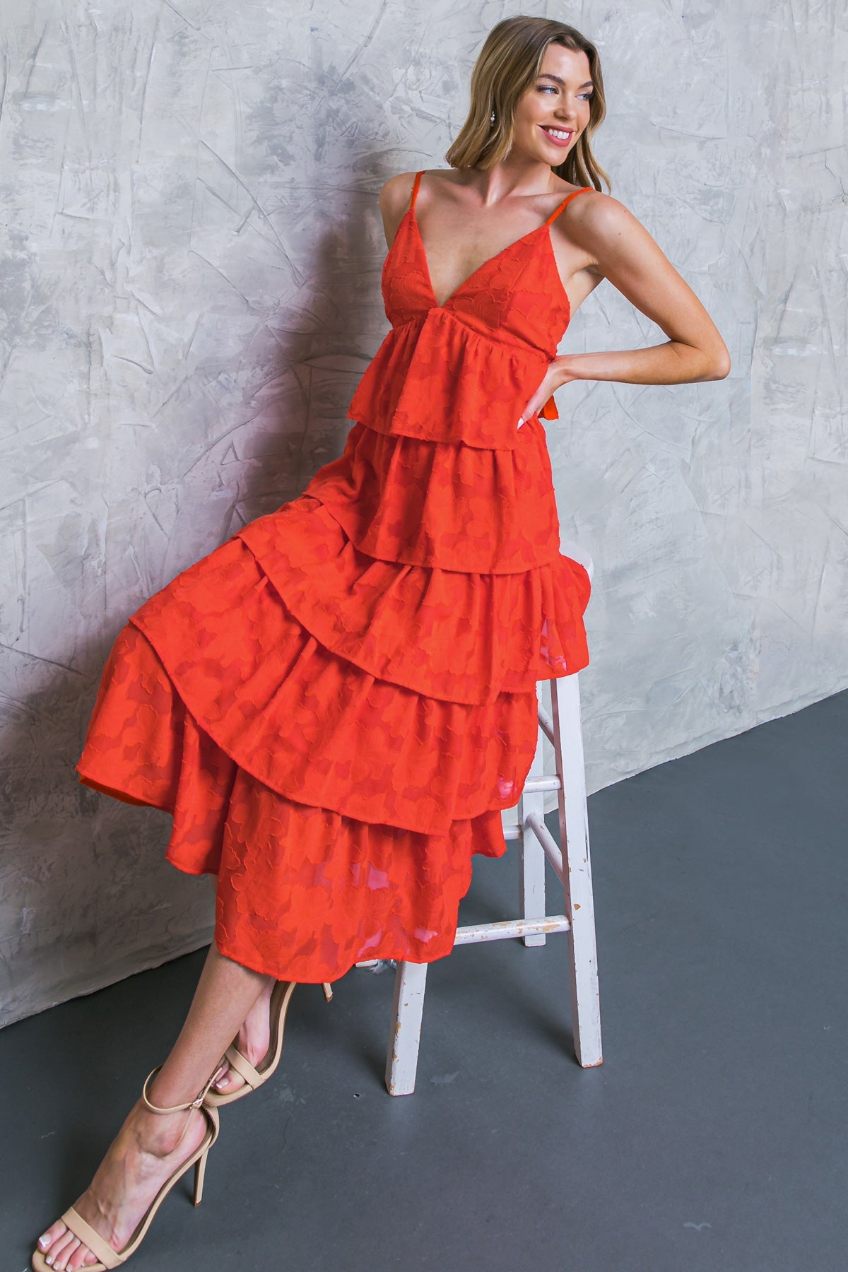 Island Aesthetic Red Tiered Midi Dress - Perfect for Beach Vacations, Summer Parties & Boho Fashion