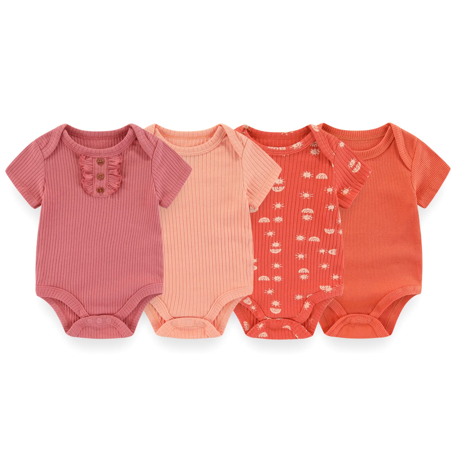 ZAV Solid Unisex Short Sleeve Baby Bodysuits 4-Pack - 100% Cotton Cartoon Infant Clothes, Soft & Breathable Baby Outfits for Boys & Girls - Perfect for Playtime, Daycare & Family Photos