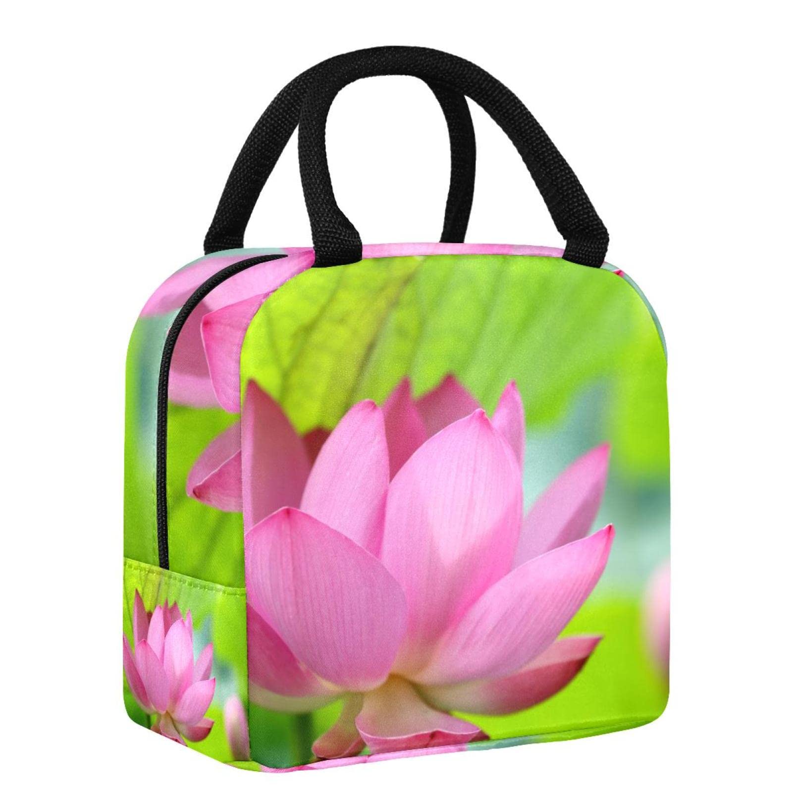 Reusable Insulated Lunch Box for Office, School & Picnic - Pink Lotus Flower Design - BPA-Free Meal Kit for Hot & Cold Food Storage - Perfect for Work, Travel & Outdoor Activities