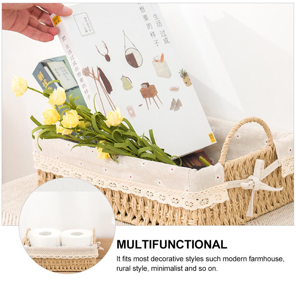 DOITOOL Woven Bread Basket with Removable Liner - Rattan Serving Basket for Bread, Fruits, Pantry Storage & Tabletop Display - Perfect for Kitchen, Dining Room, and Farmhouse Decor