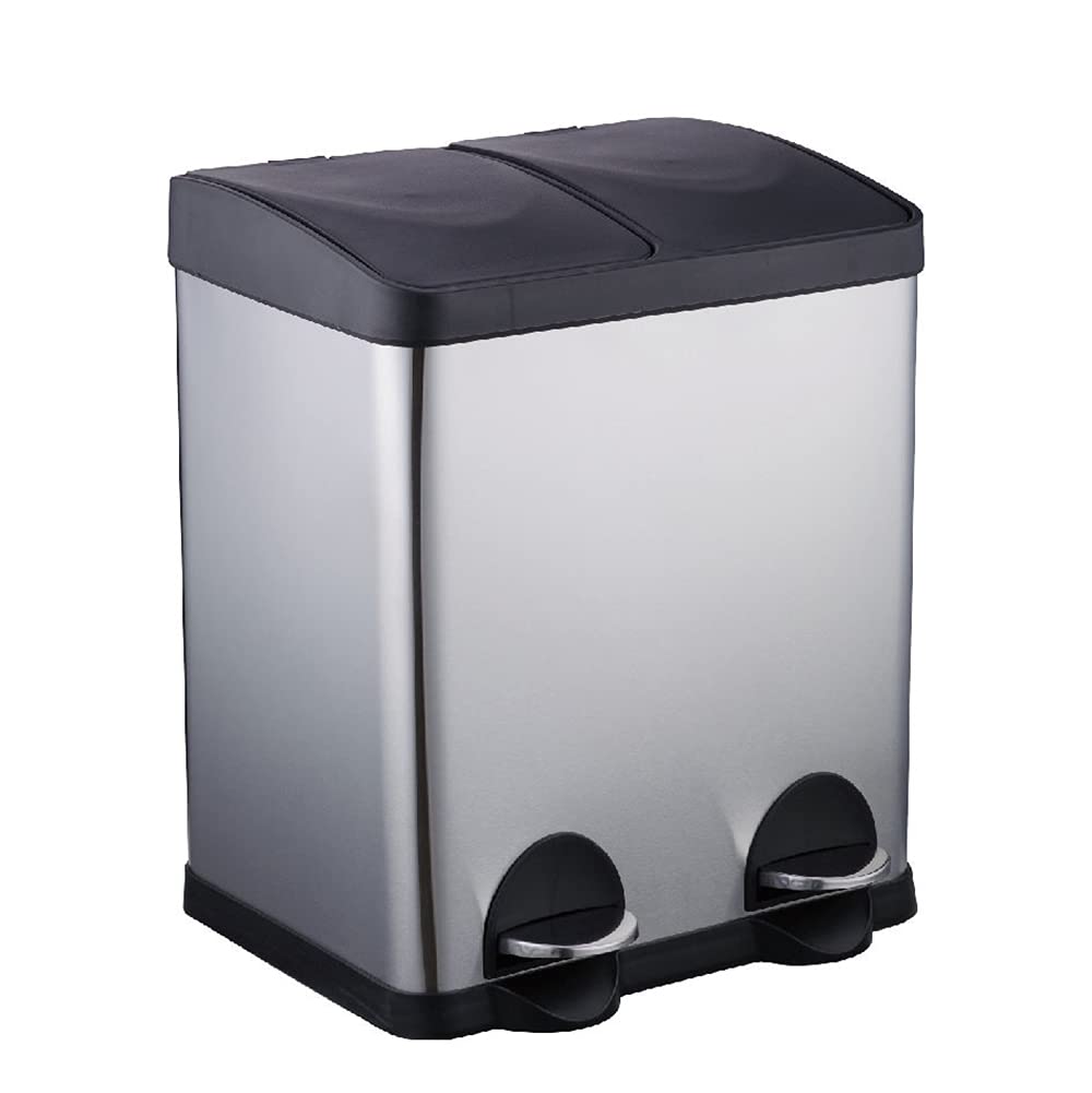 30L Stainless Steel Dual Compartment Step Trash Can with Pedal - Rectangular Kitchen Recycling Bin for Waste Sorting | Perfect for Eco-Friendly Homes, Restaurants & Offices