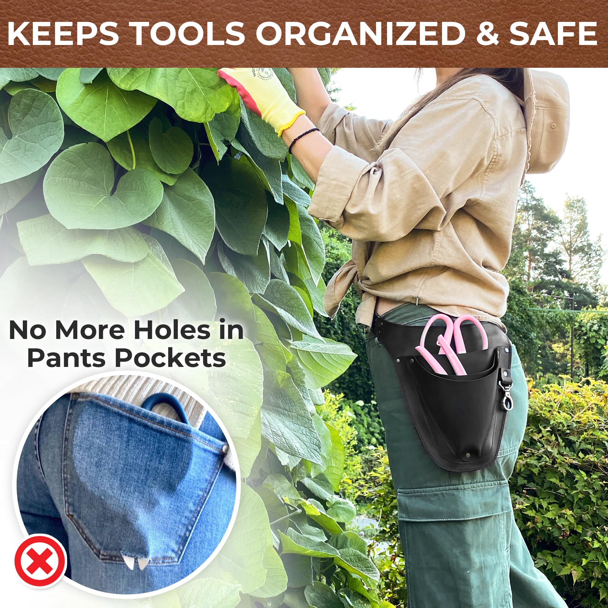Premium Leather Garden Tool Belt with Pockets - Heavy Duty Black Gardening Belt for Florists & Gardeners - Handmade Durable Work Apron - Perfect Gardening Gift for Outdoor Enthusiasts (Ideal for Planting, Pruning & Landscaping)