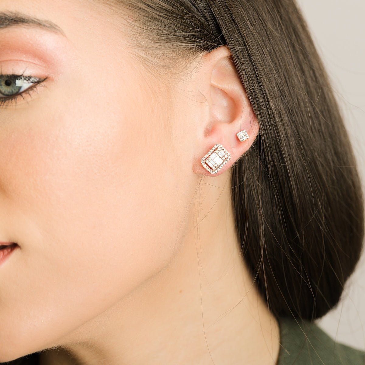 18k Rose Gold Vintage Halo Stud Earrings with Mixed Cut Diamonds – Perfect for Weddings, Anniversaries & Special Occasions
