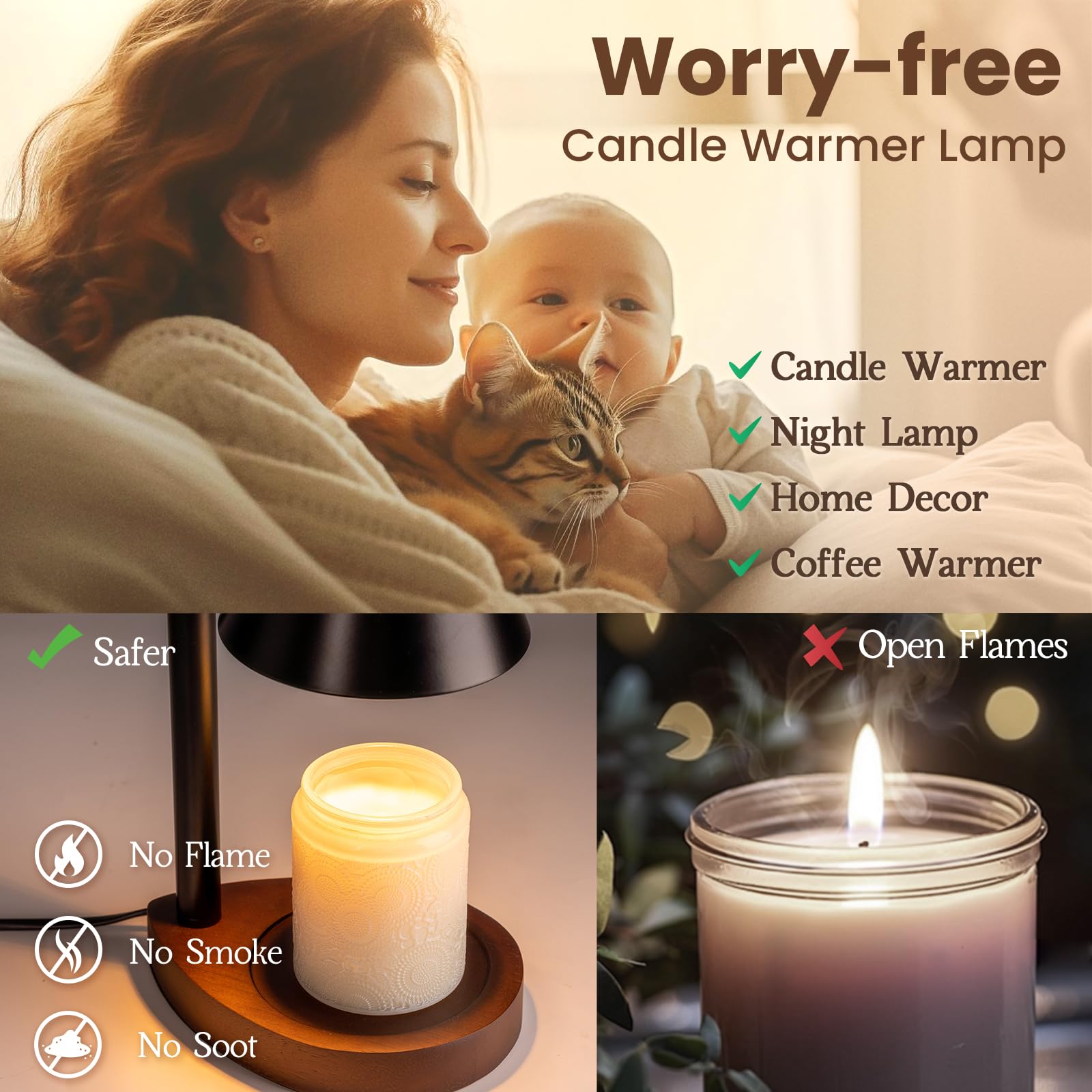 Black Candle Warmer Lamp with Timer - Adjustable Height Electric Candle Melter for Home Decor, Romantic Ambiance & Aesthetic Gifts for Women - Perfect for Bedroom, Bathroom, Living Room & Spa Relaxation