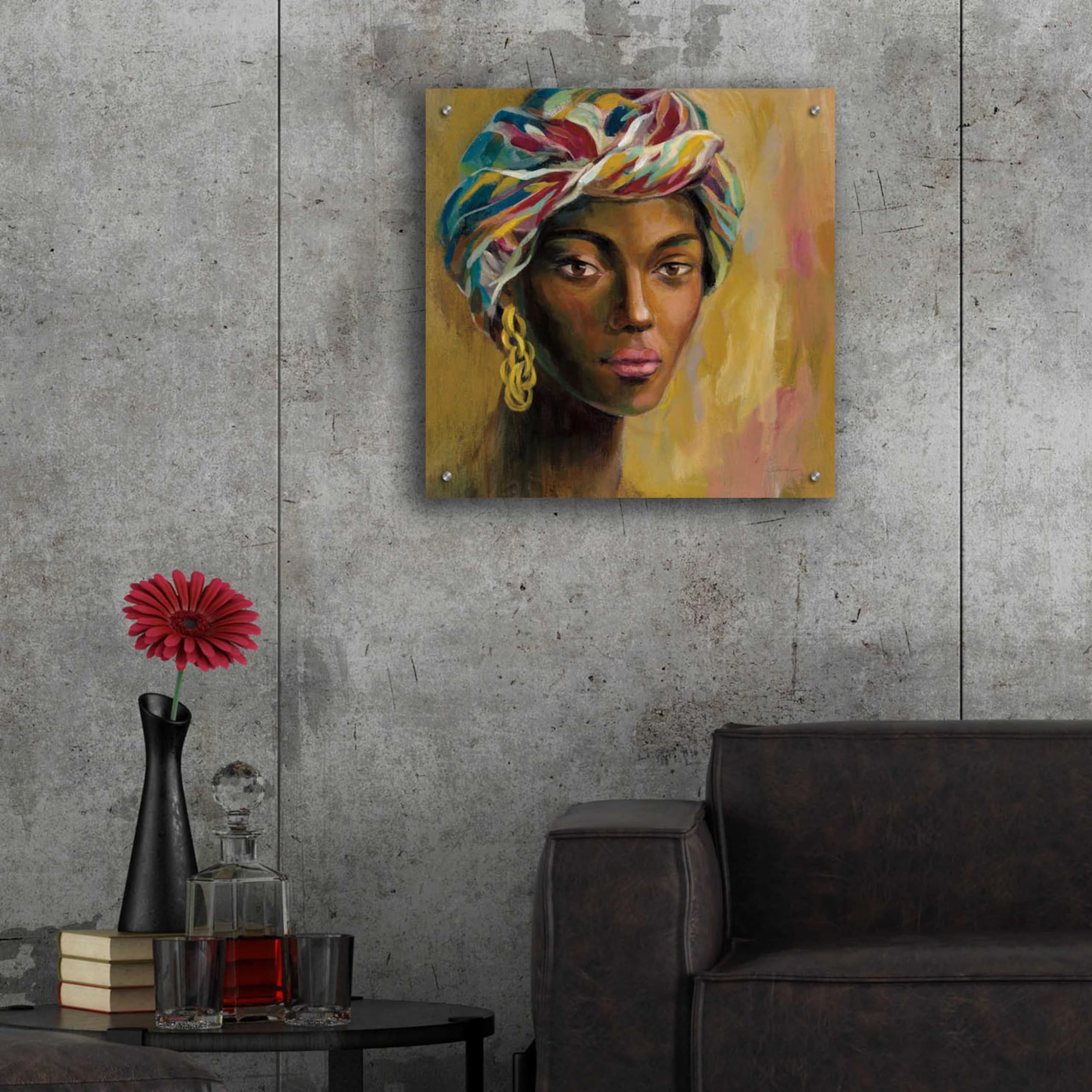 African Face I by Silvia Vassileva - 24x24 Inch Acrylic Glass Wall Art Painting, Modern Abstract Home Decor for Living Room, Bedroom & Office