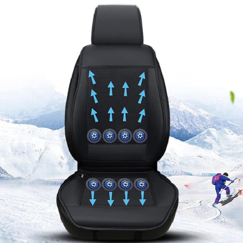 12V Cooling Car Seat Cushion with Air Conditioning System - Breathable Summer Car Seat Cover for Hot Weather Driving | Perfect for Long Commutes & Road Trips (Black)