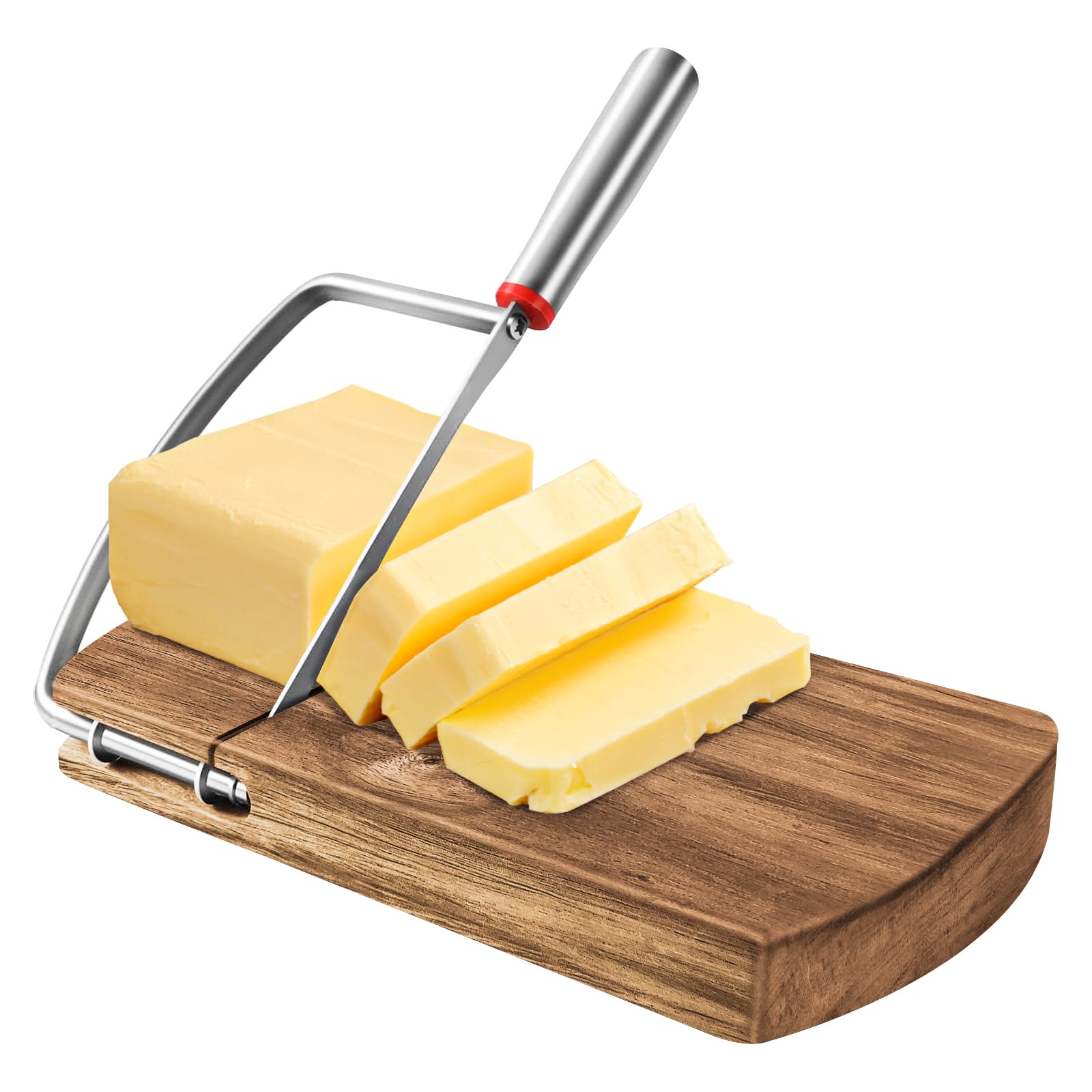 Premium Acacia Wood Cheese Slicer with Stainless Steel Blade - Perfect Cheese Cutter for Block Cheese, Butter & Deli Meats - Effortless Cutting Tool for Charcuterie Boards, Cheese Platters & Kitchen Prep