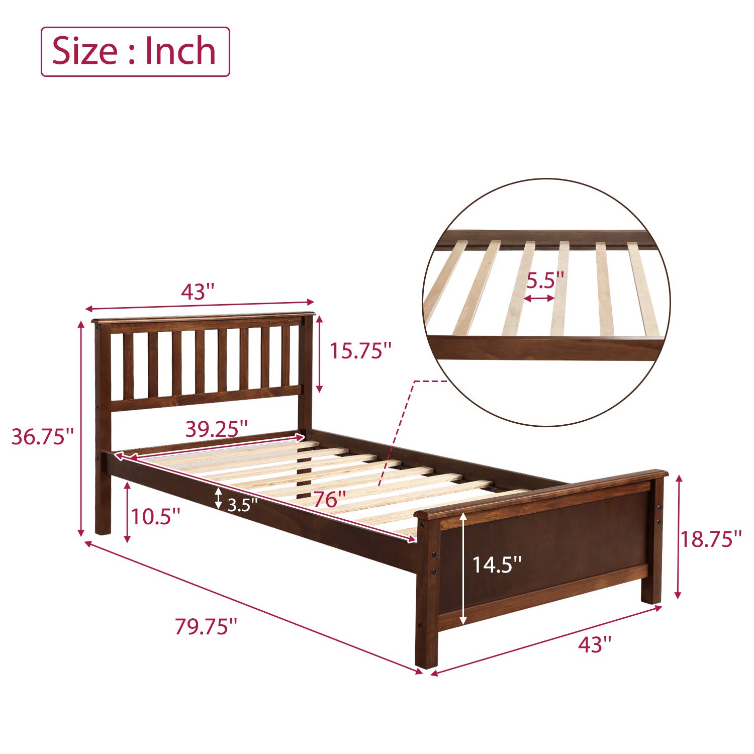 Harper & Bright Designs Twin Size Wooden Platform Bed Frame with Headboard & Wood Slat Support - Sturdy Walnut Finish for Kids, Teens & Guest Rooms | Space-Saving Bedroom Furniture for Small Spaces