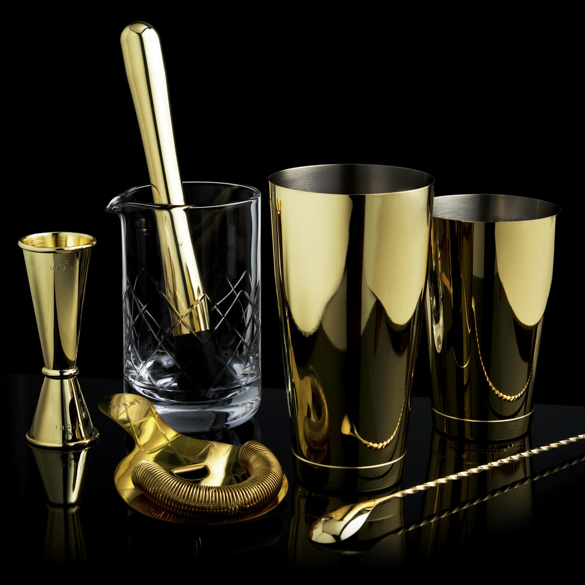 Premium Viski Gold Cocktail Shaker Set - 7-Piece Stainless Steel Bar Tools Kit with Mixing Glass, Bar Spoon & Bartender Accessories - Perfect for Home Bars, Parties & Professional Mixology