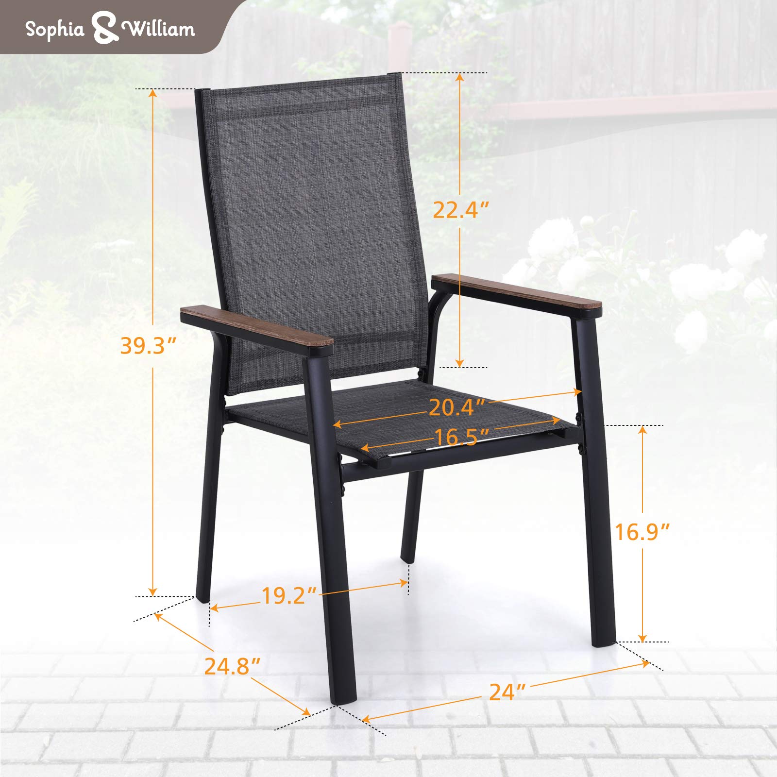 Sophia & William 2-Piece Stackable Aluminum Patio Dining Chairs - Lightweight Textilene Outdoor Chairs for Lawn, Garden, Backyard & Pool - Perfect for Outdoor Dining, Lounging & Entertaining