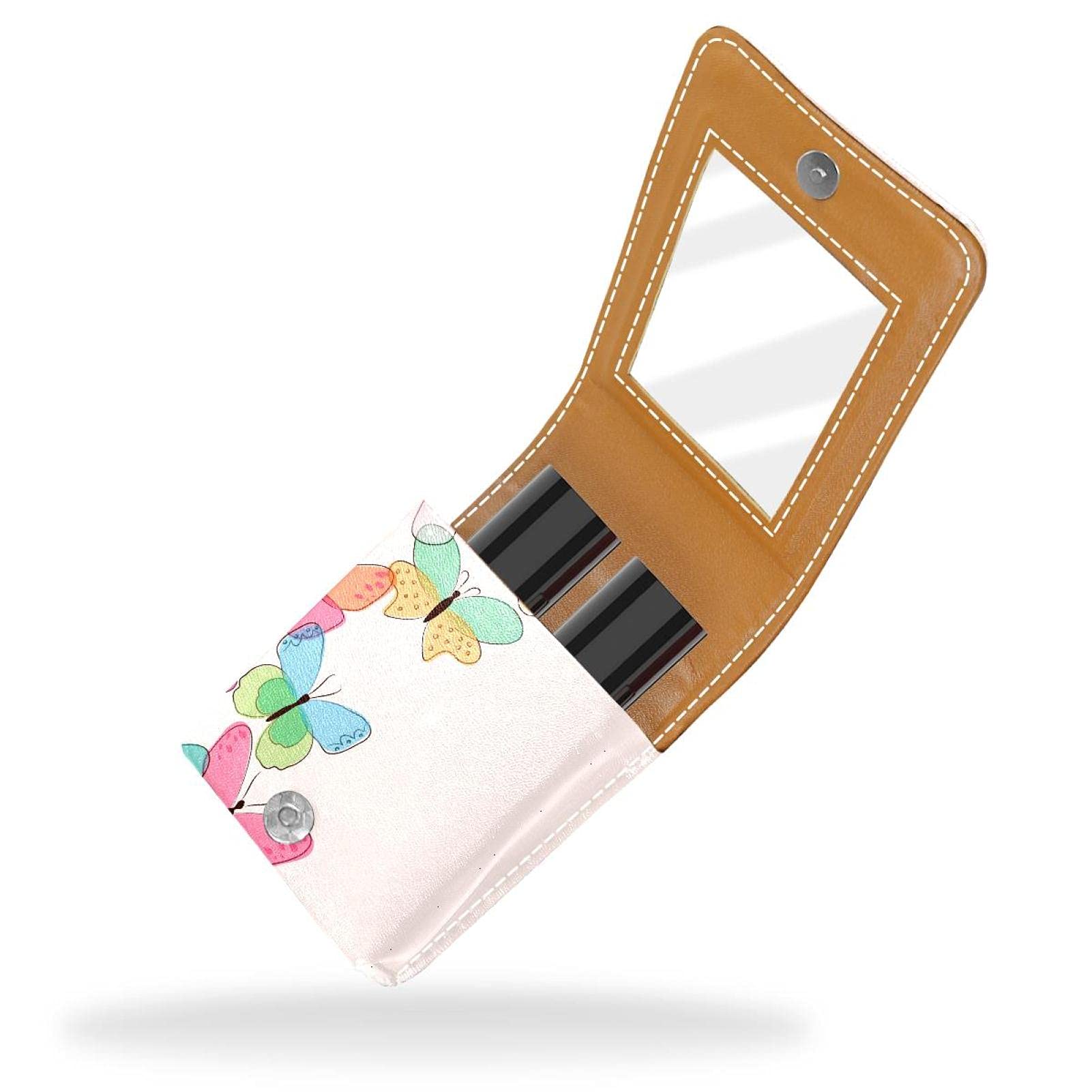 Butterfly Makeup Lipstick Case - Portable Lipstick Organizer with Mirror for Women, Holds Up to 3 Lipsticks - Perfect for Travel, Purse & On-the-Go Touch Ups