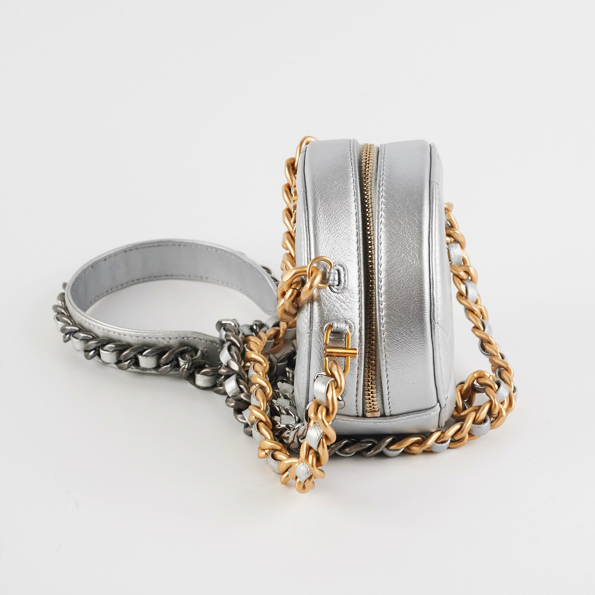 Chanel 19 Round Clutch Bag in Metallic Silver - Luxury Designer Handbag for Women | Perfect for Evening Parties, Weddings & Special Occasions