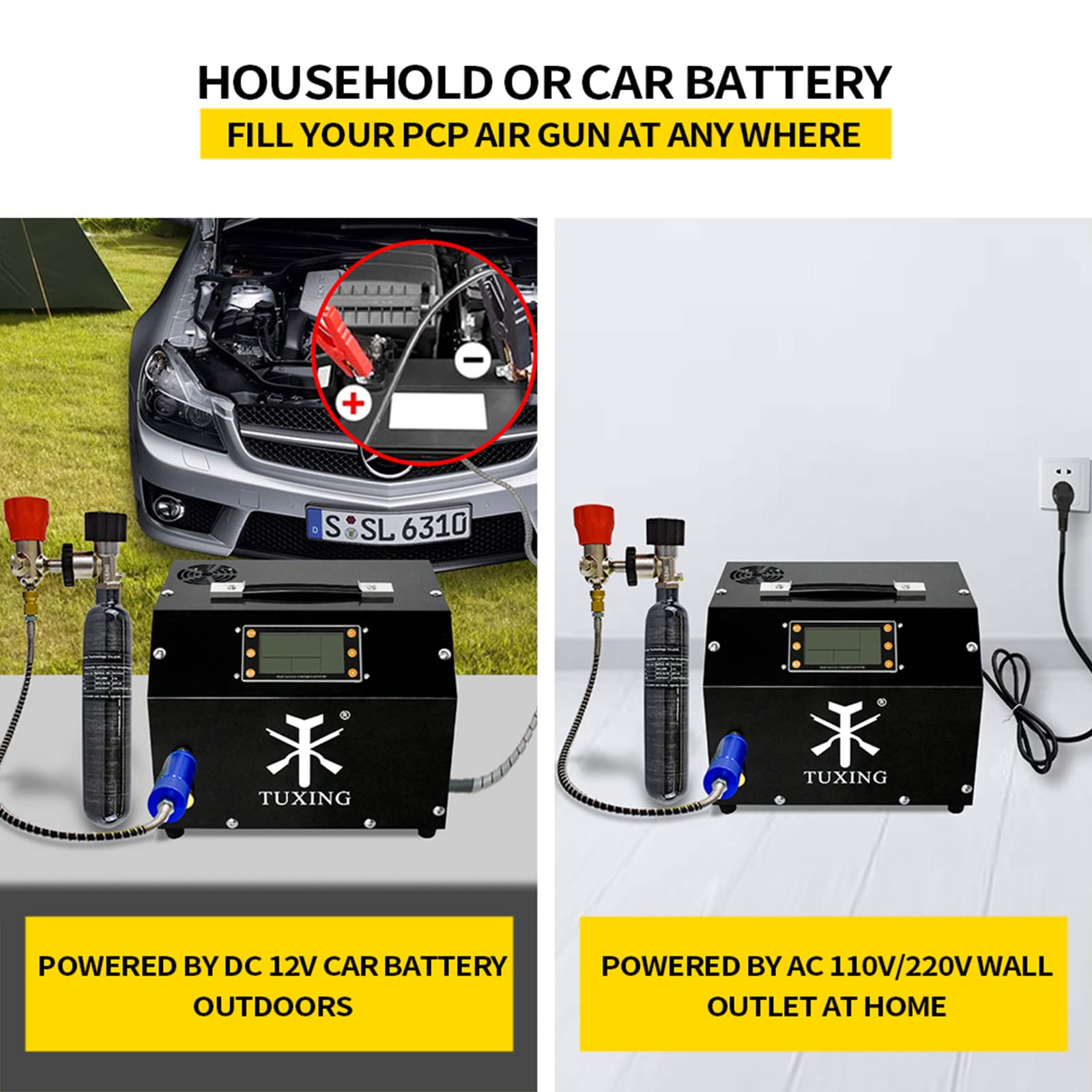 TUXING 4500Psi PCP Air Compressor with Auto-Stop & Water Cooling System - High Pressure Air Compressor for Scuba Diving Tanks, PCP Air Rifles, Paintball - 110V Electric Air Pump (TXET063) | Perfect for Outdoor Sports, Hunting & Underwater Adventures