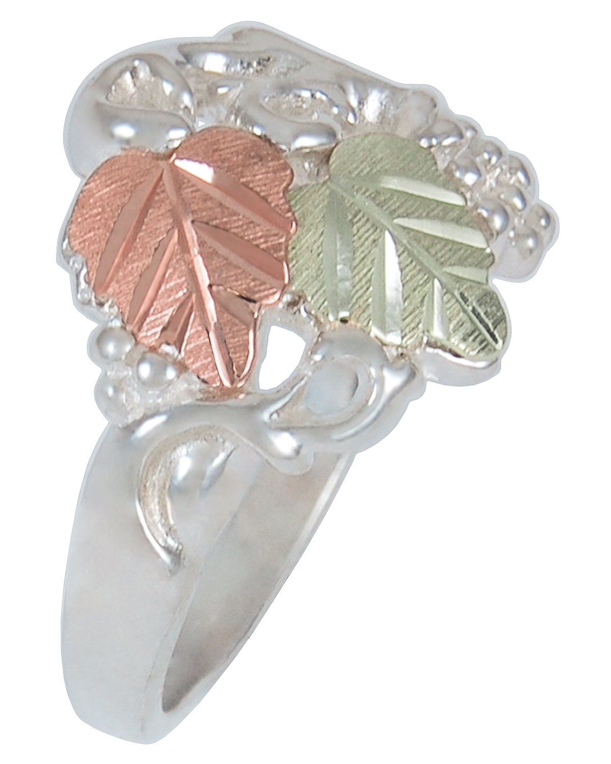 Sterling Silver Grape Leaf Statement Ring with 12k Green & Rose Gold Black Hills Gold Motif - Elegant Jewelry for Women, Perfect for Parties, Weddings & Special Occasions