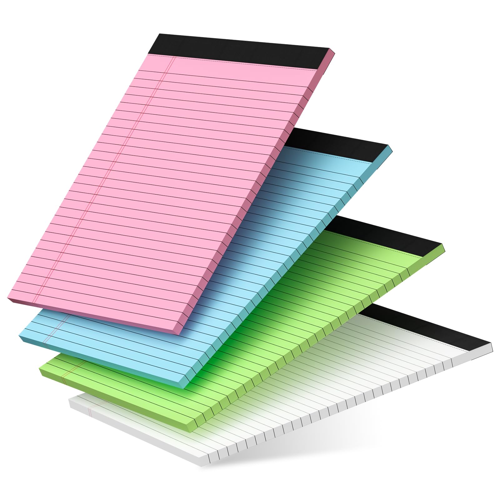 4-Pack Colored Legal Pads 8.5 x 11 Inches - Wide Ruled Perforated Notepads, 30 Sheets 80GSM Paper for School, College & Office Use - Perfect for Note Taking, Meeting Minutes & Daily Planning