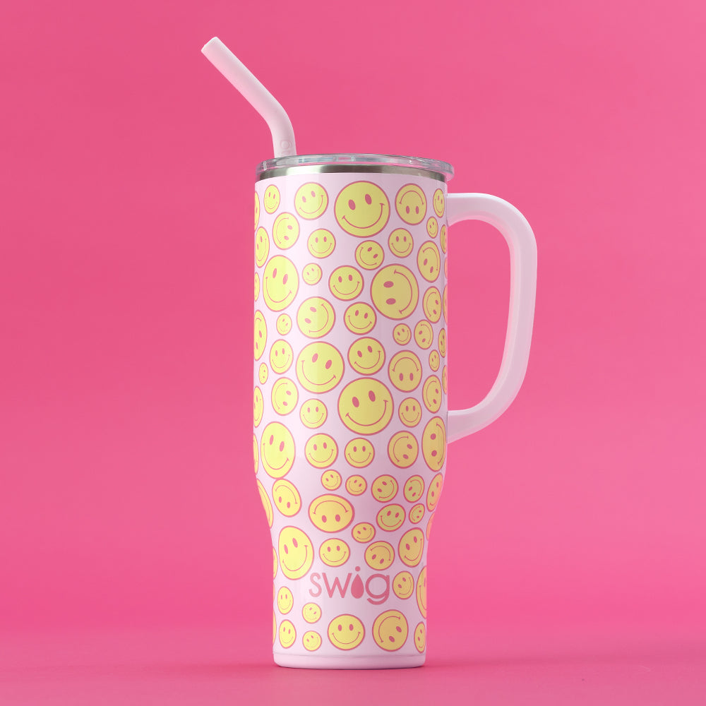 Oh Happy Day Mega Mug 30oz - Large Insulated Coffee Cup with Lid & Handle - Perfect for Hot & Cold Drinks at Home, Office or Travel