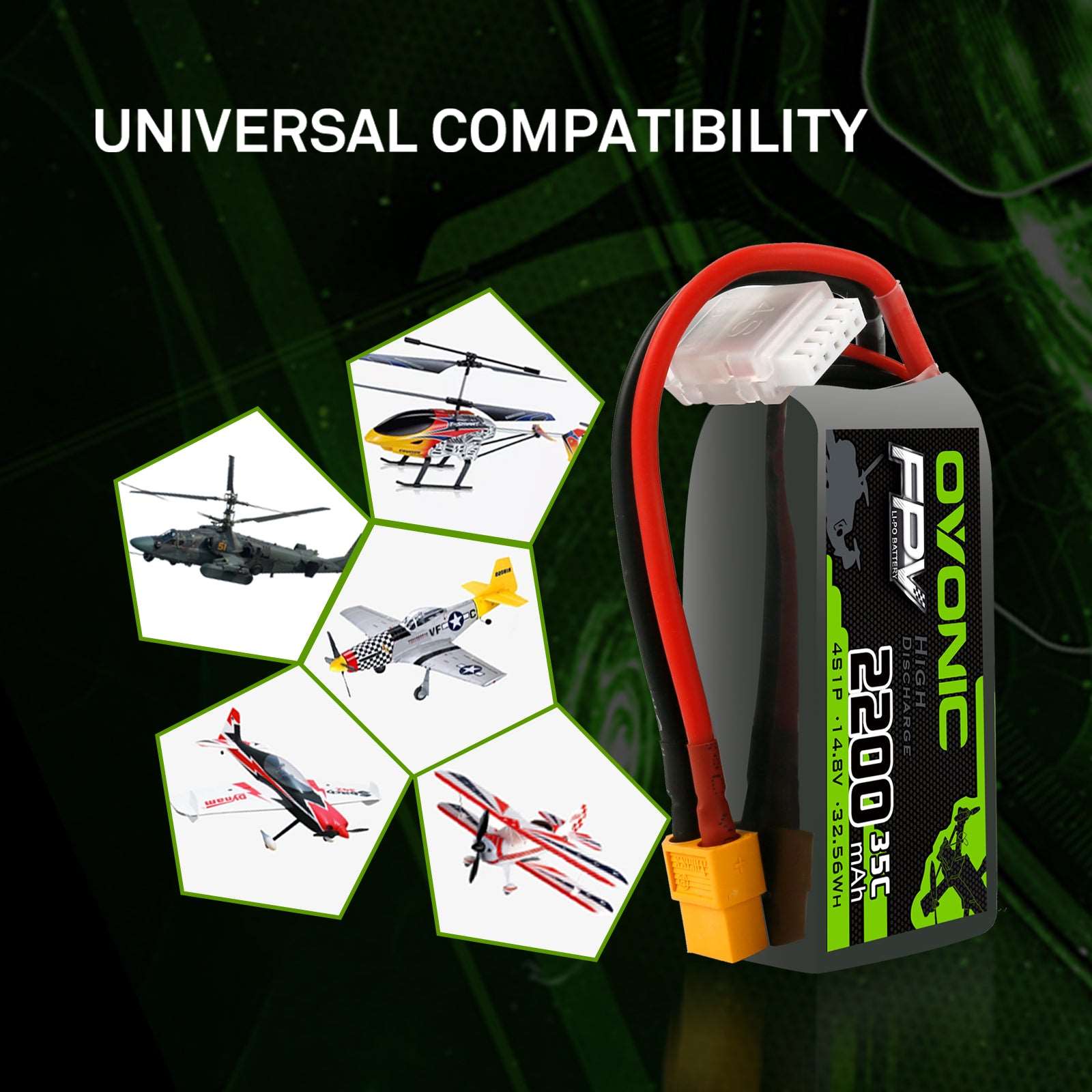 OVONIC 4S 14.8V 2200mAh 35C Lipo Battery with XT60 Plug - High Performance Drone Battery for 5 Inch FPV Freestyle, Racing & Long Range Drones - Perfect for FPV Racing, Aerial Photography and Outdoor Drone Adventures