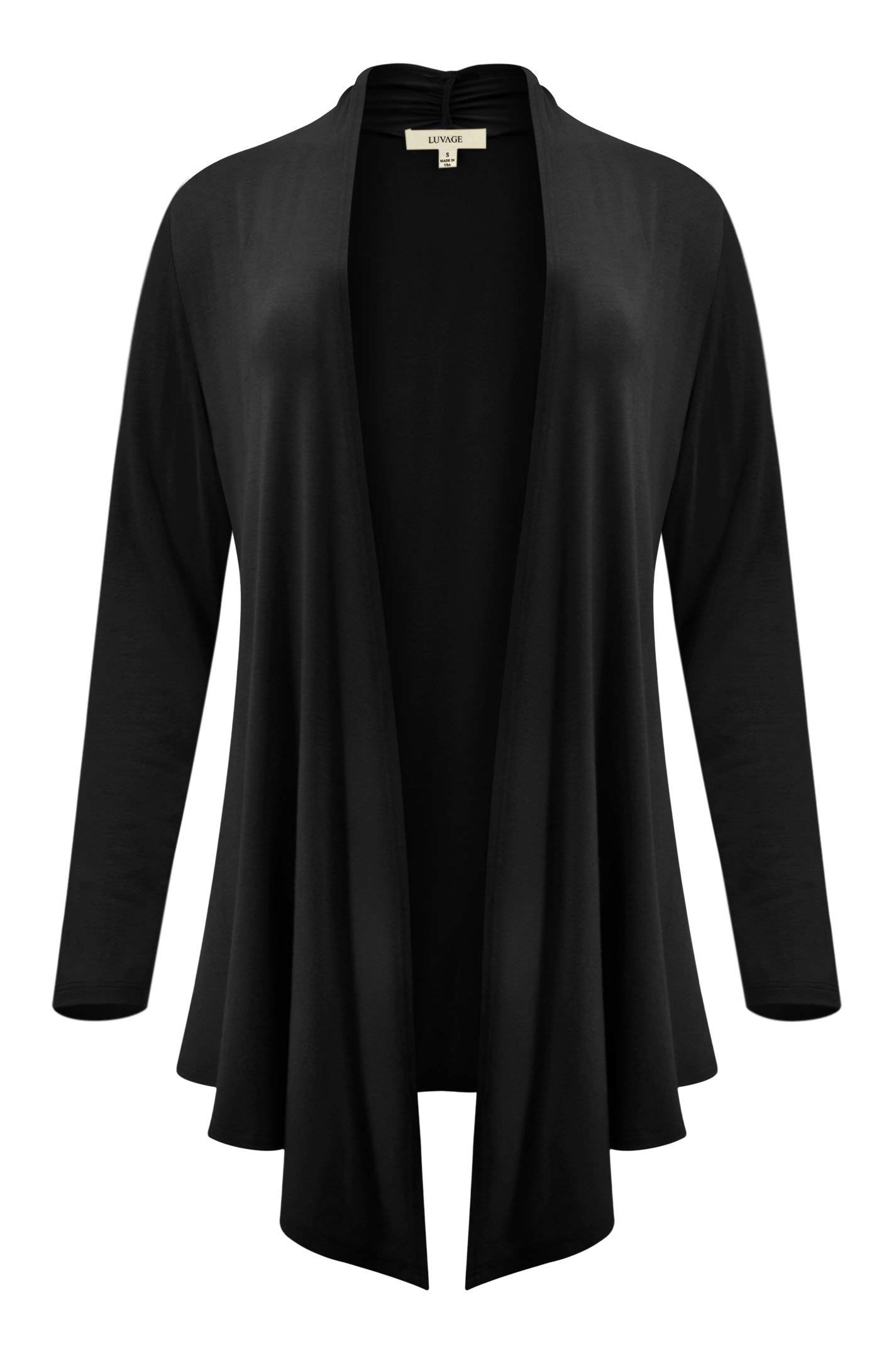 LUVAGE Women's Long Sleeve Draped Open Front Asymmetrical Cardigan Sweater - Lightweight Fall & Winter Layering for Office, Casual Outfits and Date Nights