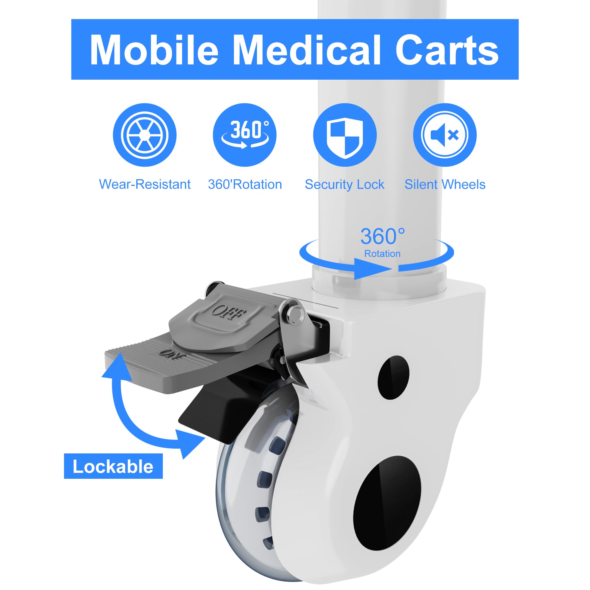 3-Tier Medical Mobile Trolley Cart with Wheels, Drawer & Trash Bin - 14.5