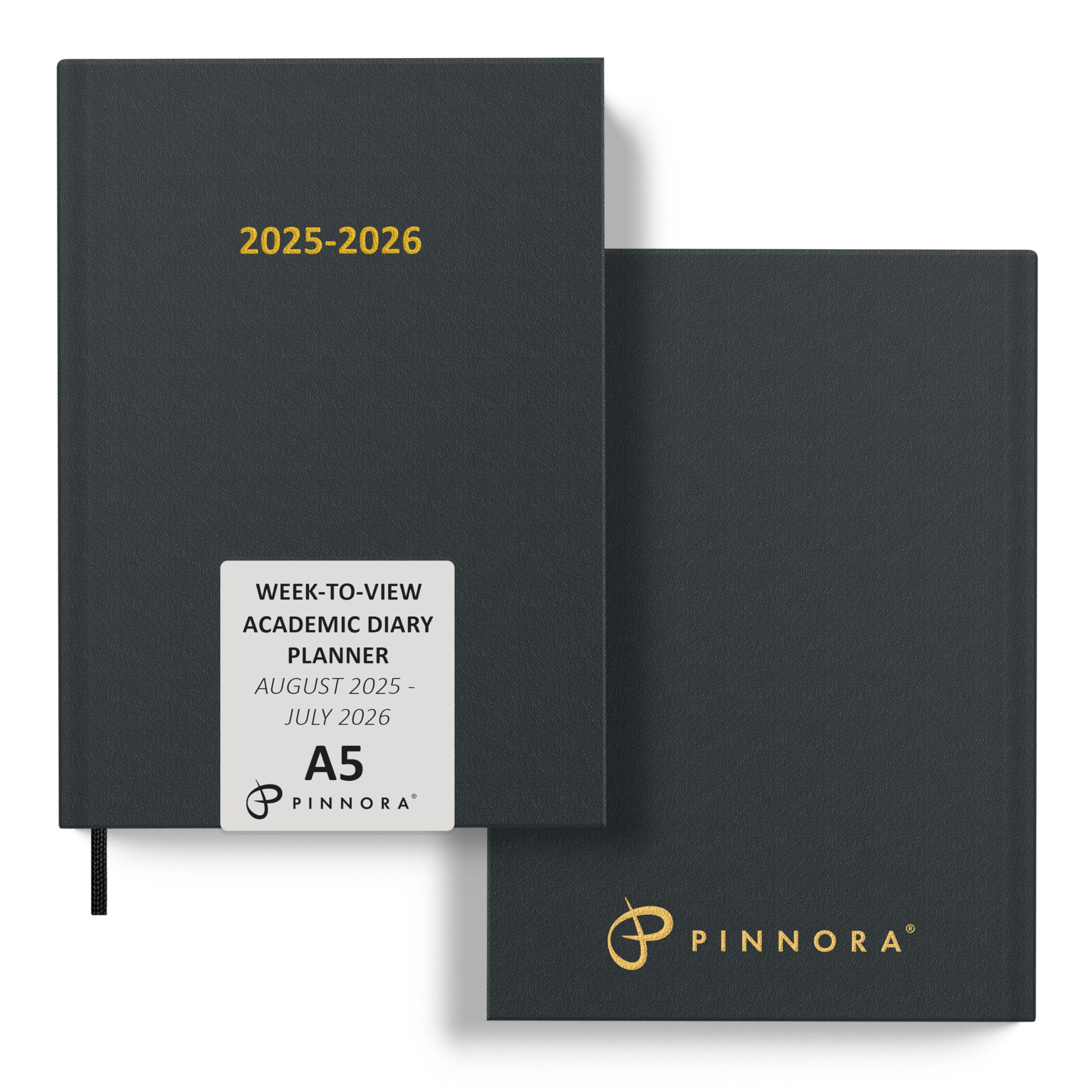 Pinnora A5 Black Academic Planner 2025-2026 - Hard Cover Weekly Diary with August to July Schedule - Perfect for Students & Teachers - University, Study, Revision & Task Organization - Ideal for School, College & Office Use