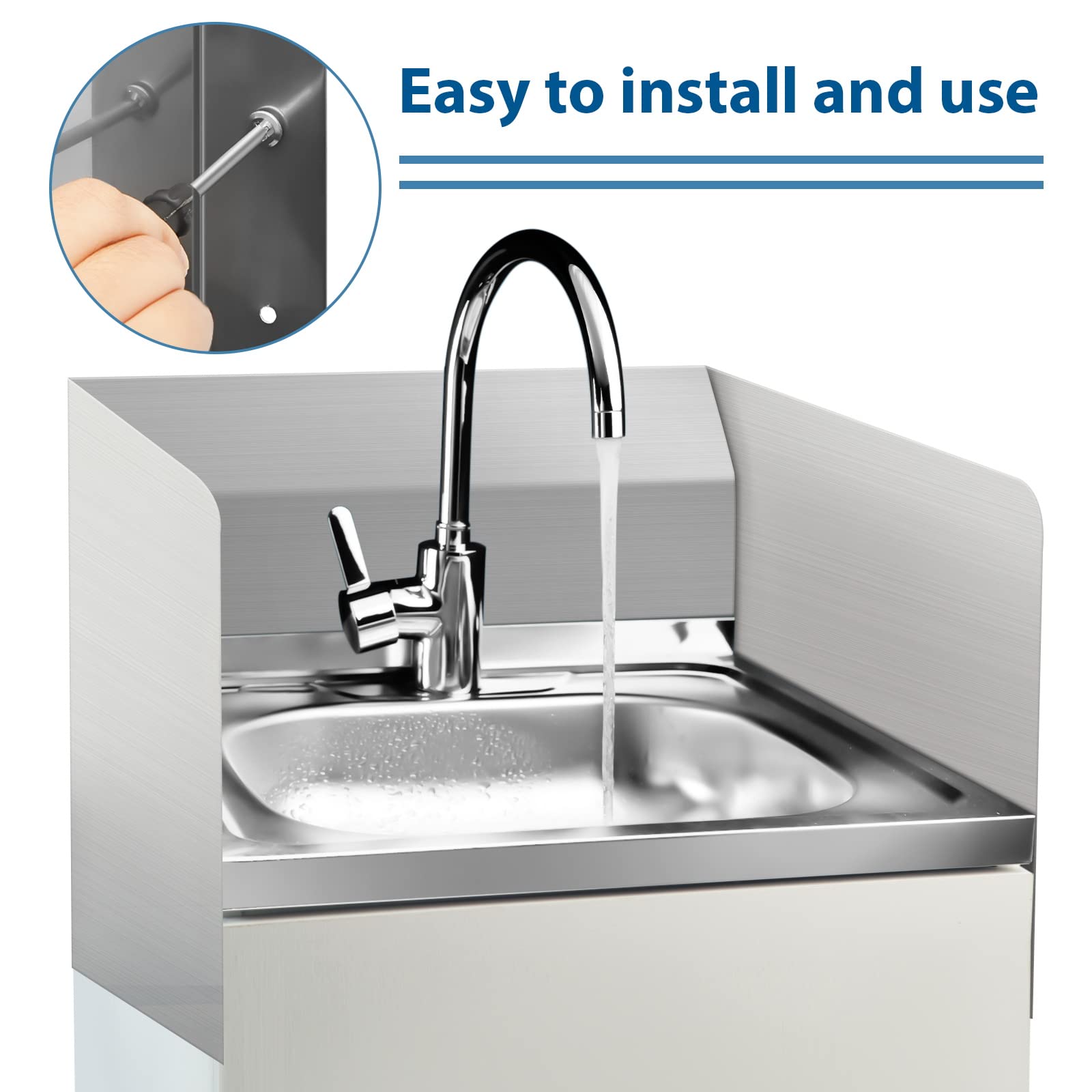 Amylove 20 x 12 Inch Stainless Steel Splash Guard - Wall Mount Kitchen & Bathroom Sink Protector with Screws - Splash Guard for Sink, Restaurant, and Home Use - Durable & Easy to Clean Splash Protector for Cooking & Washing Areas