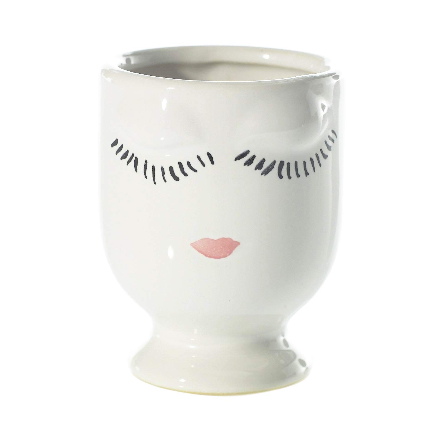 3.5 Inch White Ceramic Face Planter - Cute Painted Flower Pot for Succulents, Small Plants, Home & Office Decor