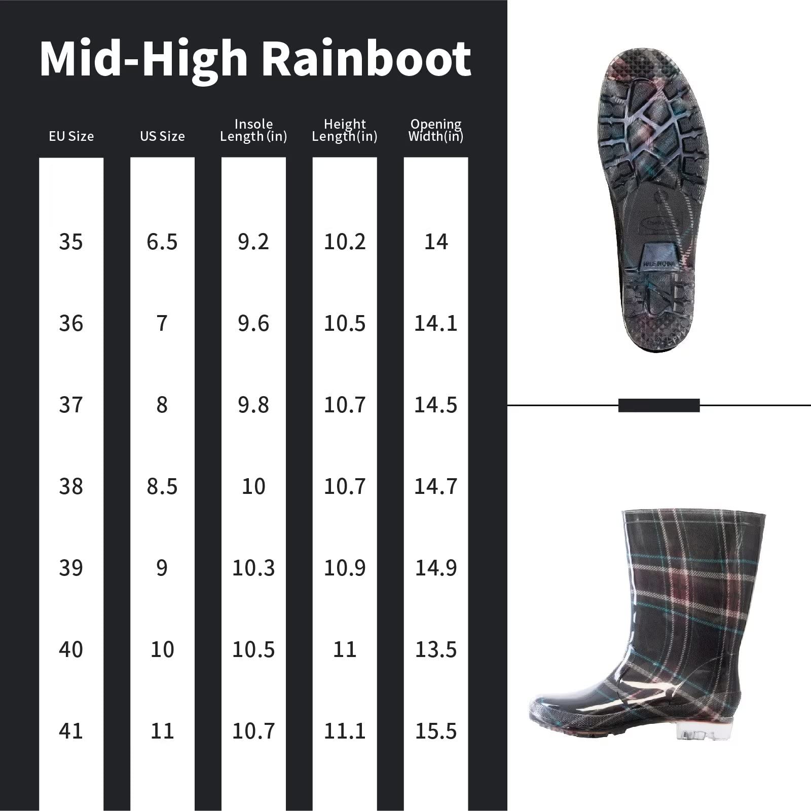 DaeRainy Women's Waterproof Mid-Calf Rain Boots - Non-Slip Garden, Fishing, Farm & Outdoor Work Boots for Women - Perfect for Rainy Days, Muddy Trails & Wet Conditions