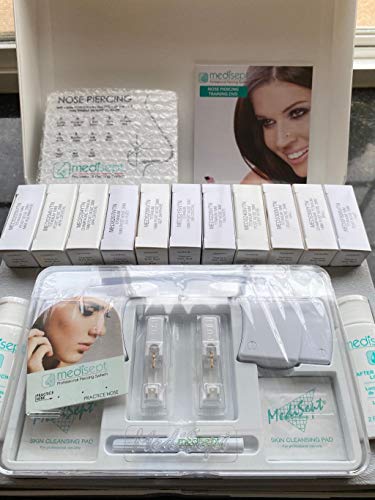 Professional Nose Piercing Kit - 2 Stainless Steel Tools & 12 Hypoallergenic Nose Studs with Accessories | Safe for Home Use & Professional Piercing Studios