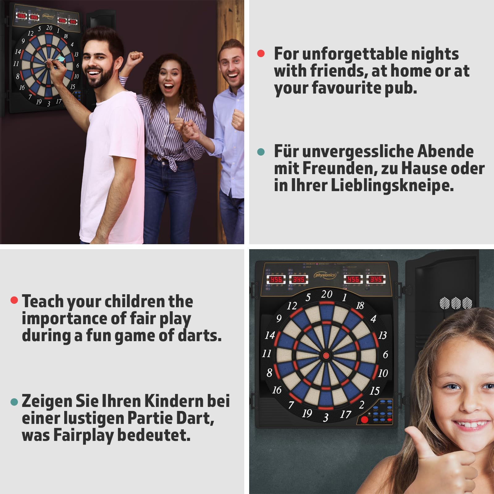 Physionics® Electronic Darts Set with LED Display - 12 Steel Tip Darts, 27/28 Games & 100+ Variations for 16 Players | 3 Models Available - Perfect for Home, Bar & Party Games