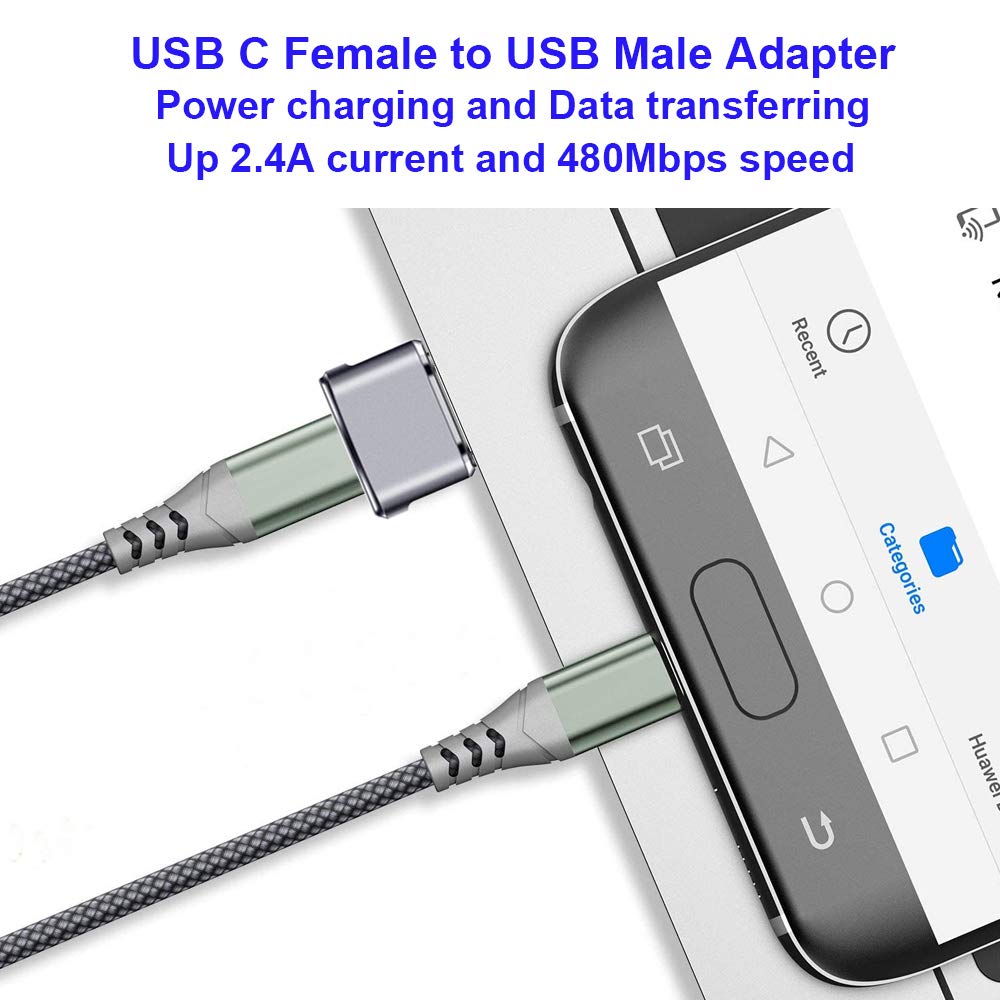 QCEs 2-Pack USB C Female to USB Male Adapter, Type C to USB A Charger Converter - Compatible with iPhone 16/15/14/13/12/11 Pro Max, Apple Watch Series 10/9/SE, AirPods, iPad, Galaxy S25/S24 - Perfect for Charging & Data Transfer at Home, Office or Travel