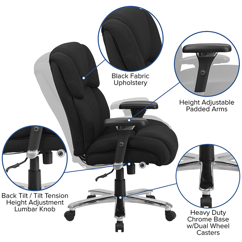 FLASH HERCULES Series 400 lb Capacity Big & Tall Executive Office Chair - Heavy Duty Ergonomic Chair with Adjustable Lumbar Support - Perfect for Long Work Hours, Gaming & Home Office Use