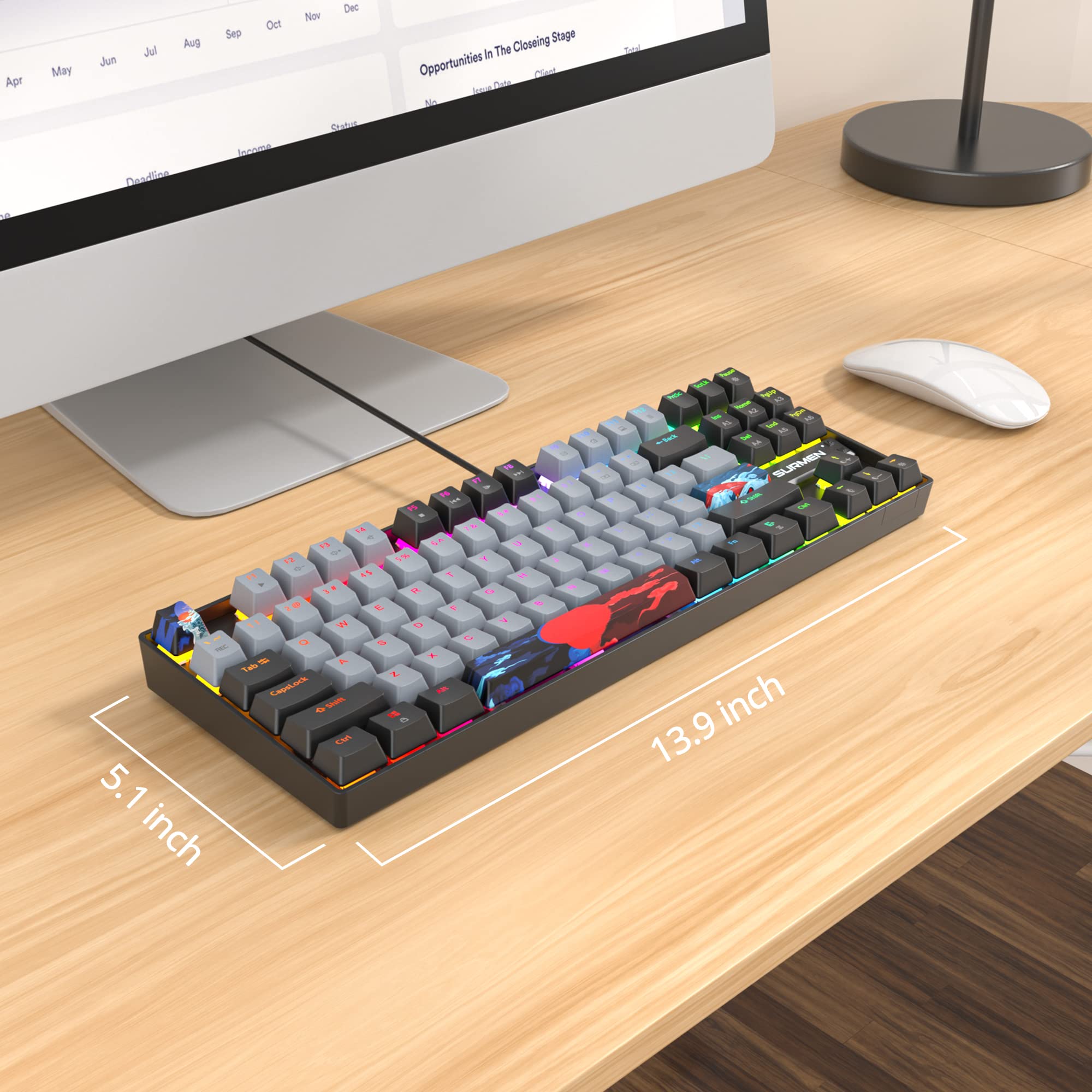 75% Mechanical Gaming Keyboard with Red Switch, RGB Backlit - Compact 87 Keys for PC & Console Gaming
