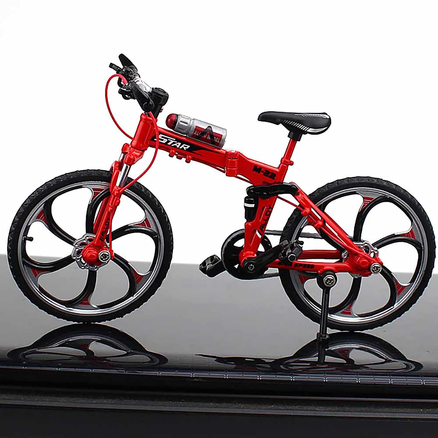 Mini Bike Finger Bike & Finger Skateboard Set - Folding Mountain Bike Toy for Kids & Adults - Red Collectible Bike Decorations - Perfect for Office Desk Toys, Stress Relief & Gift Giving