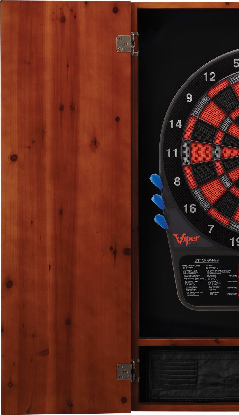 Premium Viper Metropolitan Solid Wood Dartboard Cabinet with Electronic Dartboard – Ready-to-Play Bundle Includes 2 Sets Soft-Tip Darts & Integrated Storage – Multiple Stain Options – Perfect for Game Rooms, Bars, and Home Entertainment