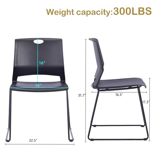 4 Stackable Black Plastic Chairs with Durable Metal Frame - Heavy Duty Church, Restaurant & Conference Chairs Set - Perfect for Dining Rooms, Meetings, Break Rooms & Lobby Seating