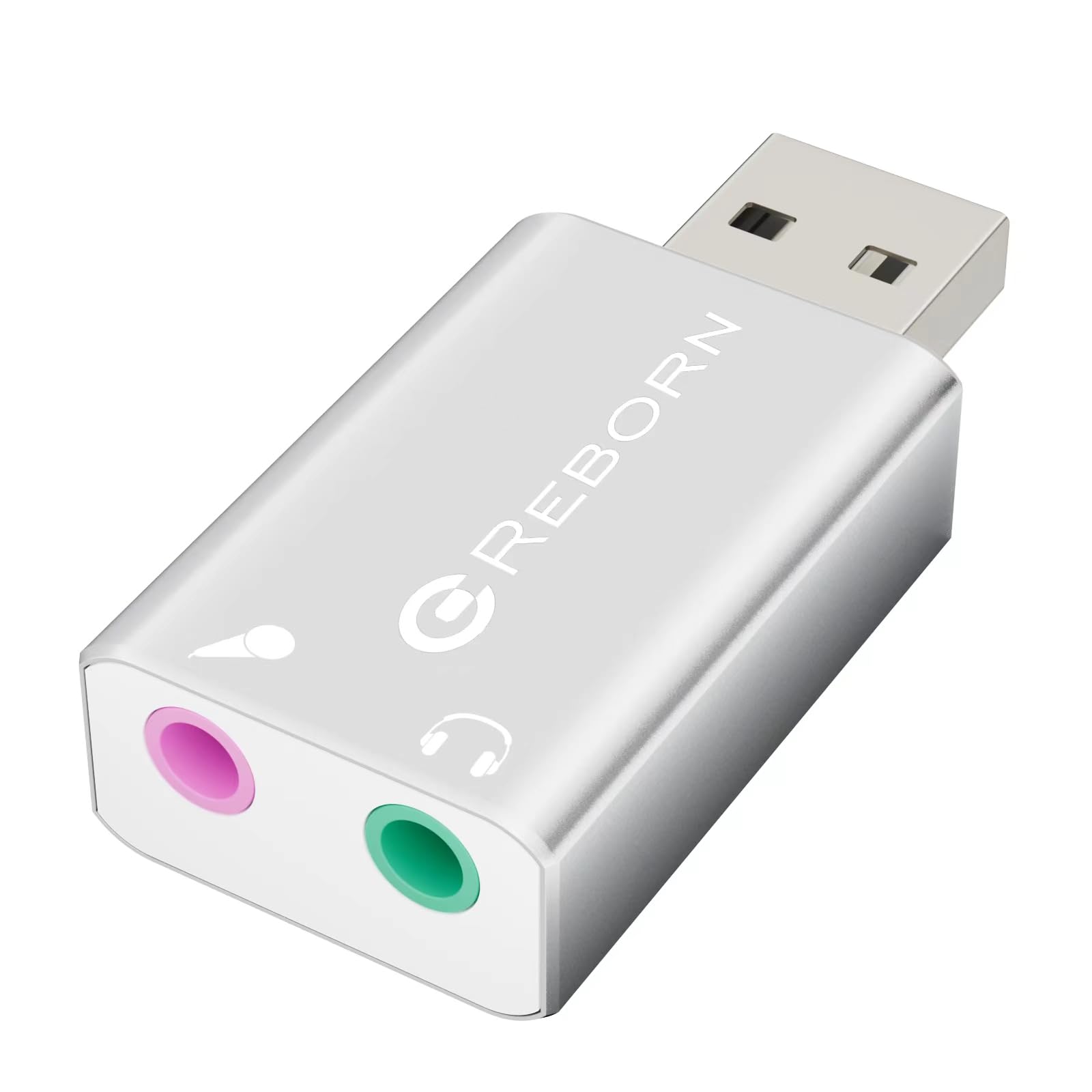 Reborn USB External Stereo Sound Audio Adapter with 3.5mm Universal Jack (Headphone/Microphone) - Plug & Play for Windows, Mac, Linux, PC Laptops - Alloy Construction - 1 Pack - Perfect for Gaming, Video Calls & Music Streaming