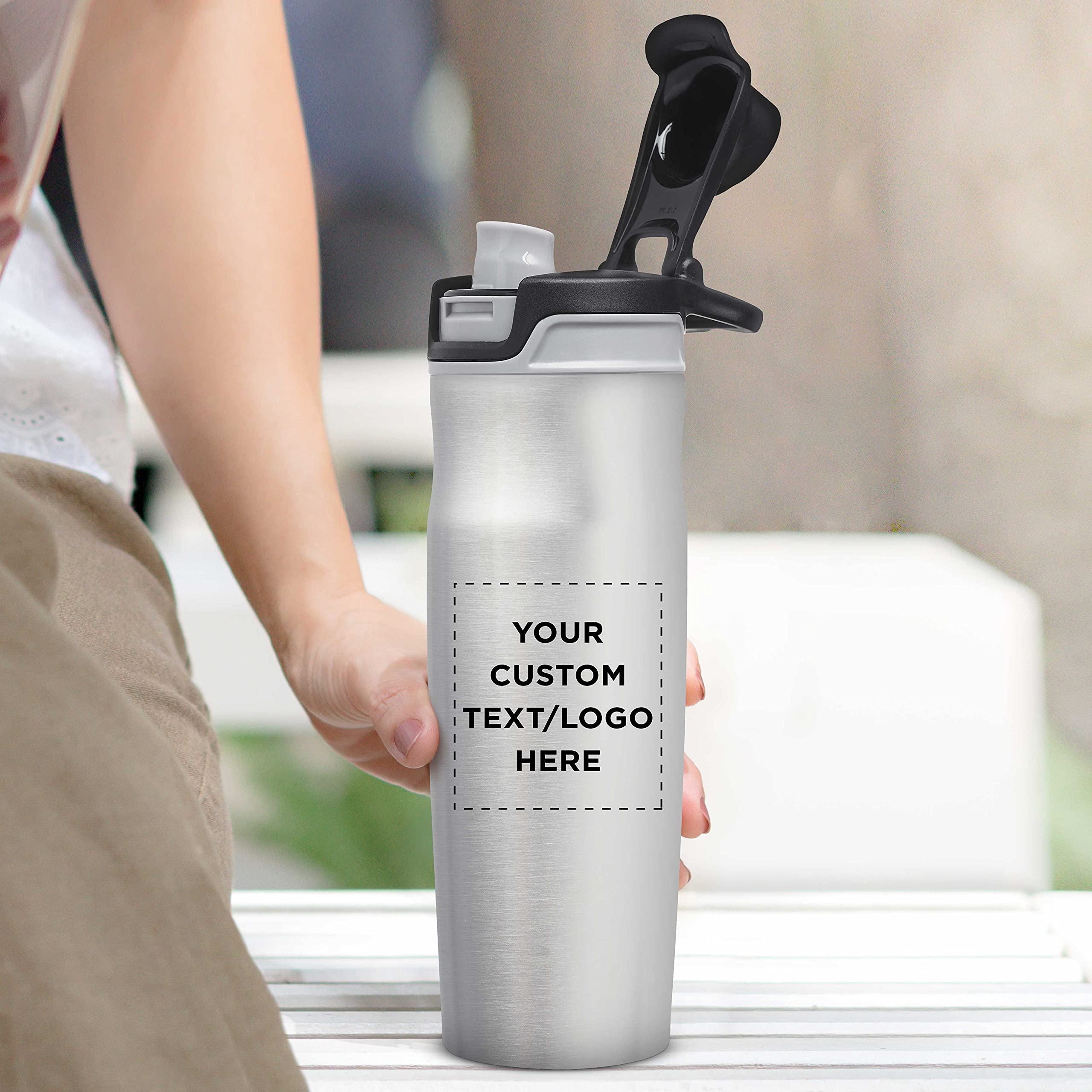 Custom 20 oz Juno Water Bottles with Flip Lid - Bulk Pack of 24, Personalized Reusable Stainless Steel Bottles for Gym, Hiking, Cycling & School - Silver | Perfect for Team Sports, Corporate Gifts & Outdoor Adventures