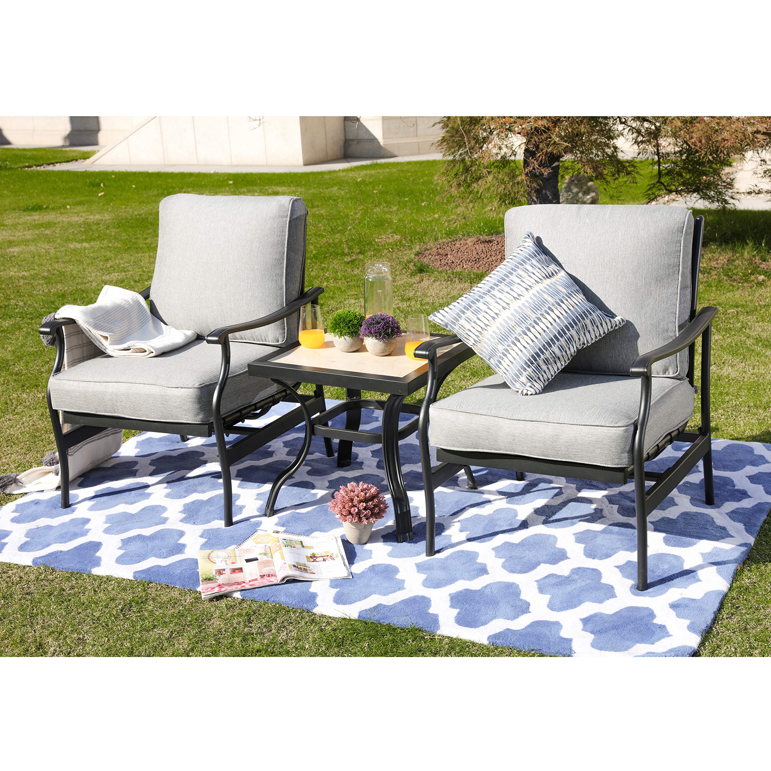LOKATSE HOME 3-Piece Outdoor Patio Furniture Set - 2 Bistro Chairs & 21