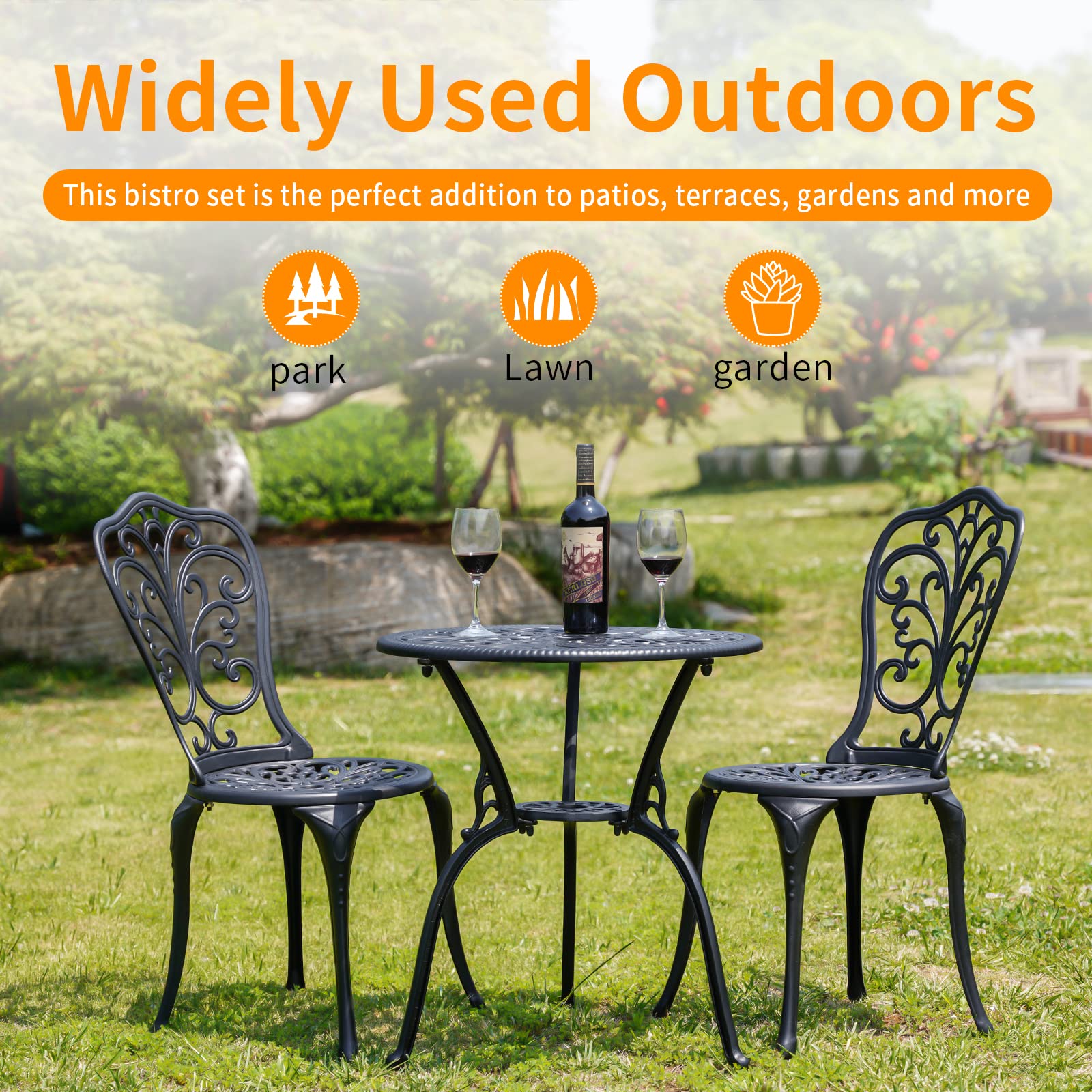 3-Piece Patio Bistro Set - Cast Aluminum Outdoor Table & 2 Chairs with 1.97