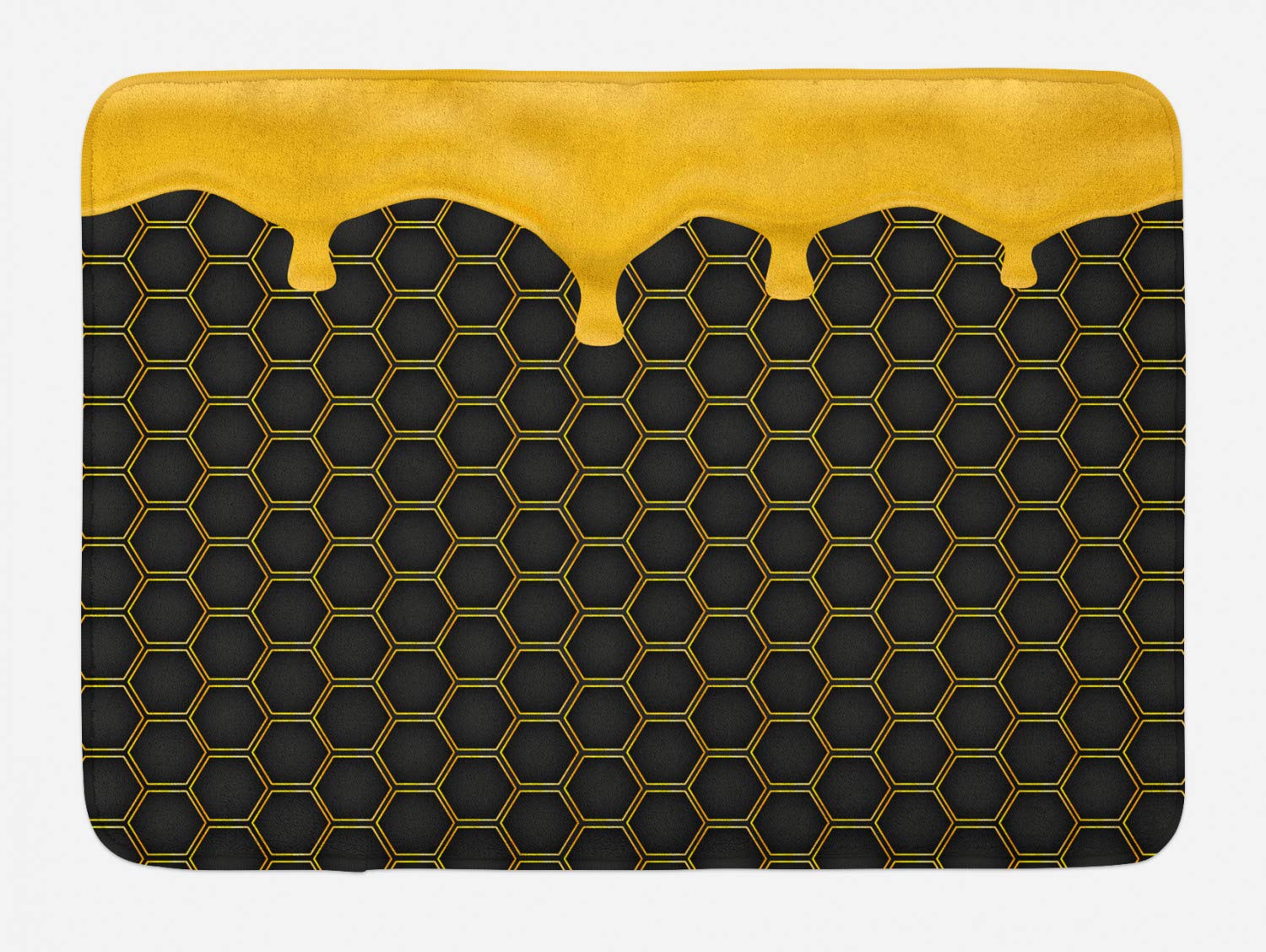 Ambesonne Honey Bath Mat, Hexagon Honeycomb Print, Non-Slip Plush Mat for Bathroom Decor