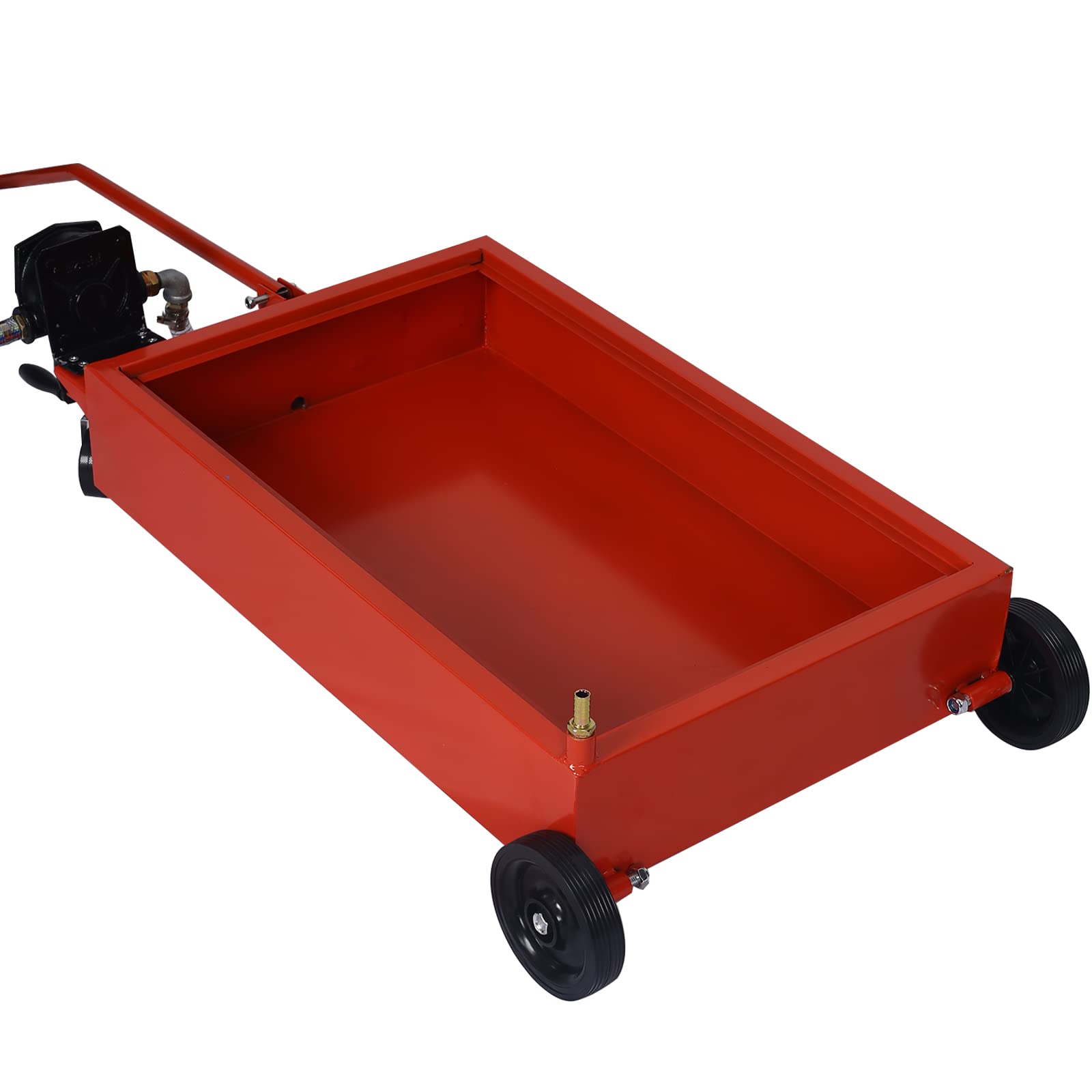 17 Gallon Oil Drain Pan with Hand Pump - Portable Low Profile Oil Change Tank for Cars, SUVs & Trucks - Large Capacity Oil Drain Pan with Hose & Swivel Caster Wheels - Perfect for DIY Auto Maintenance & Garage Oil Changes (Red)