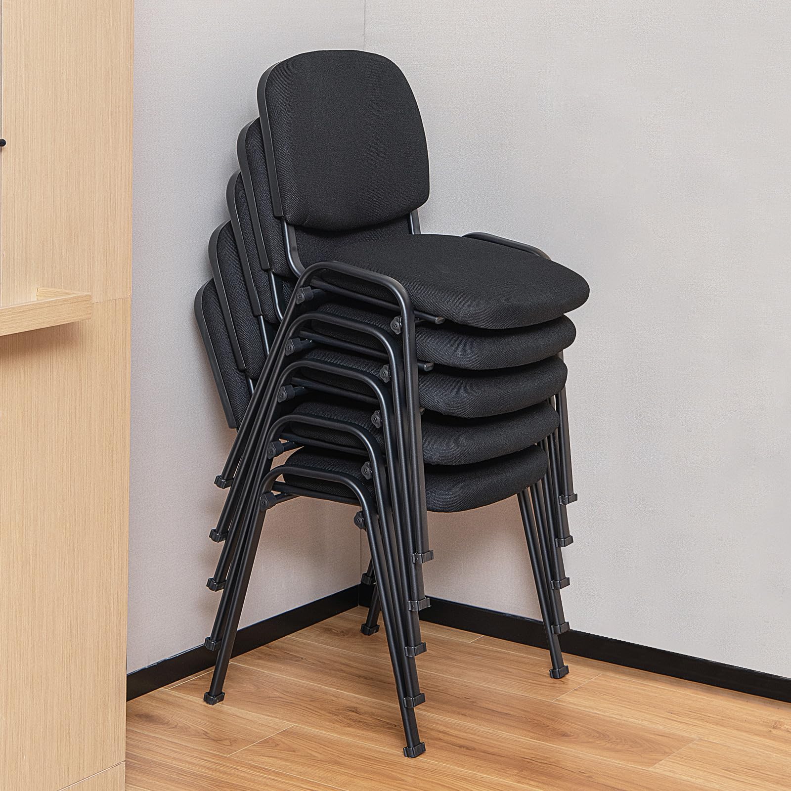 Tangkula 5-Piece Stackable Conference Room Chairs Set - Ergonomic Office Guest Chairs with Upholstered Back & Seat - Perfect for Waiting Rooms, Meeting Spaces & Reception Areas (Black) - Ideal for Corporate Offices, Hotels & Business Centers